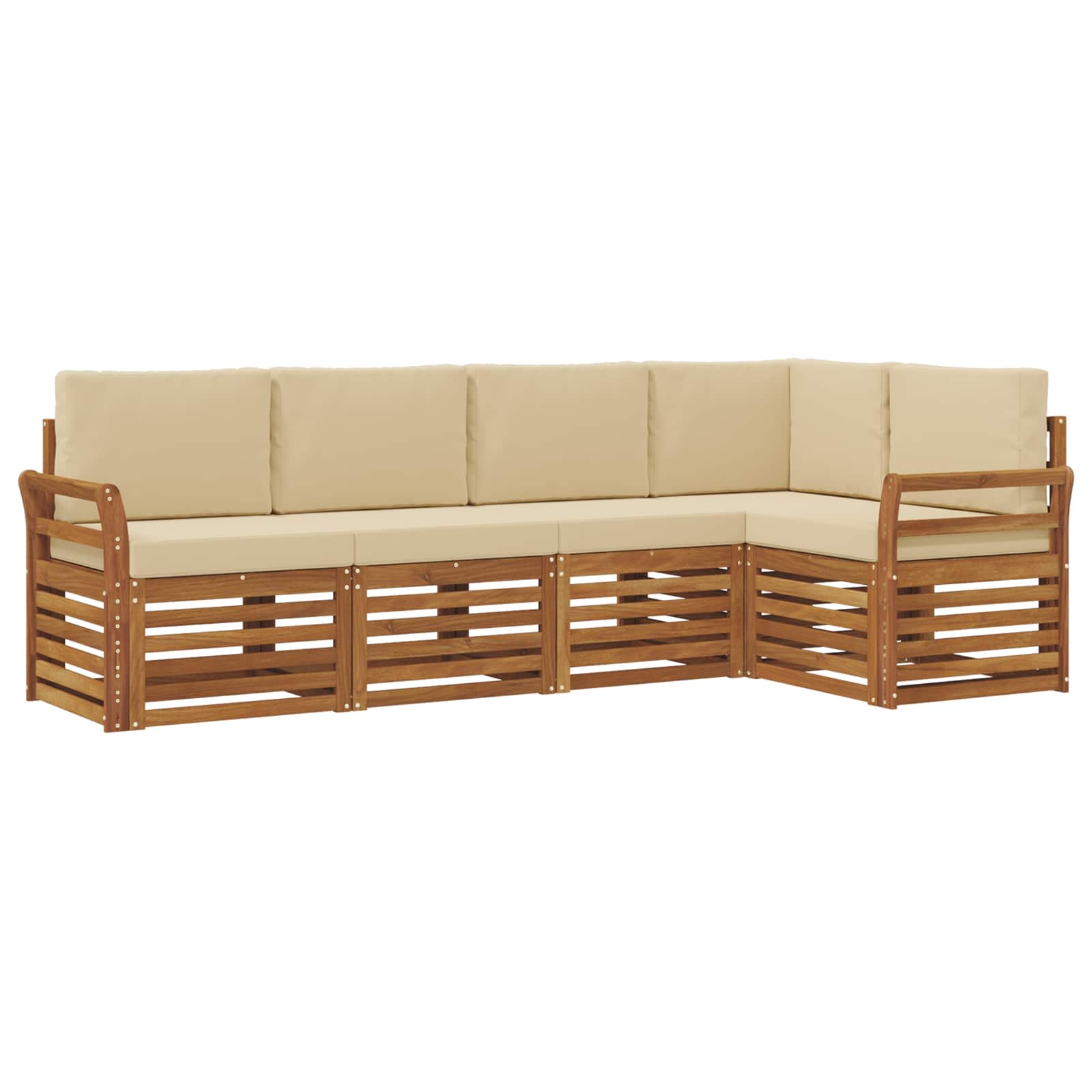 Ecksofa Set mit Kissen 5 pcs Natur und Beige Massivholz Akazie