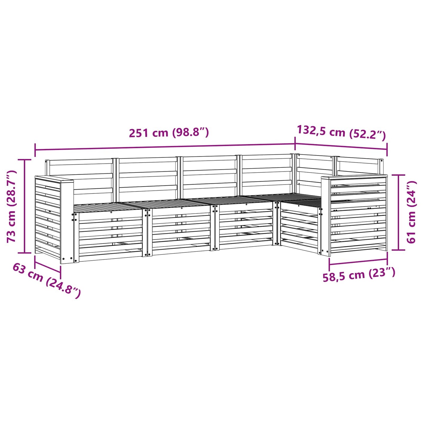 Ecksofa Set 5 pcs Natur Massivholz Akazie