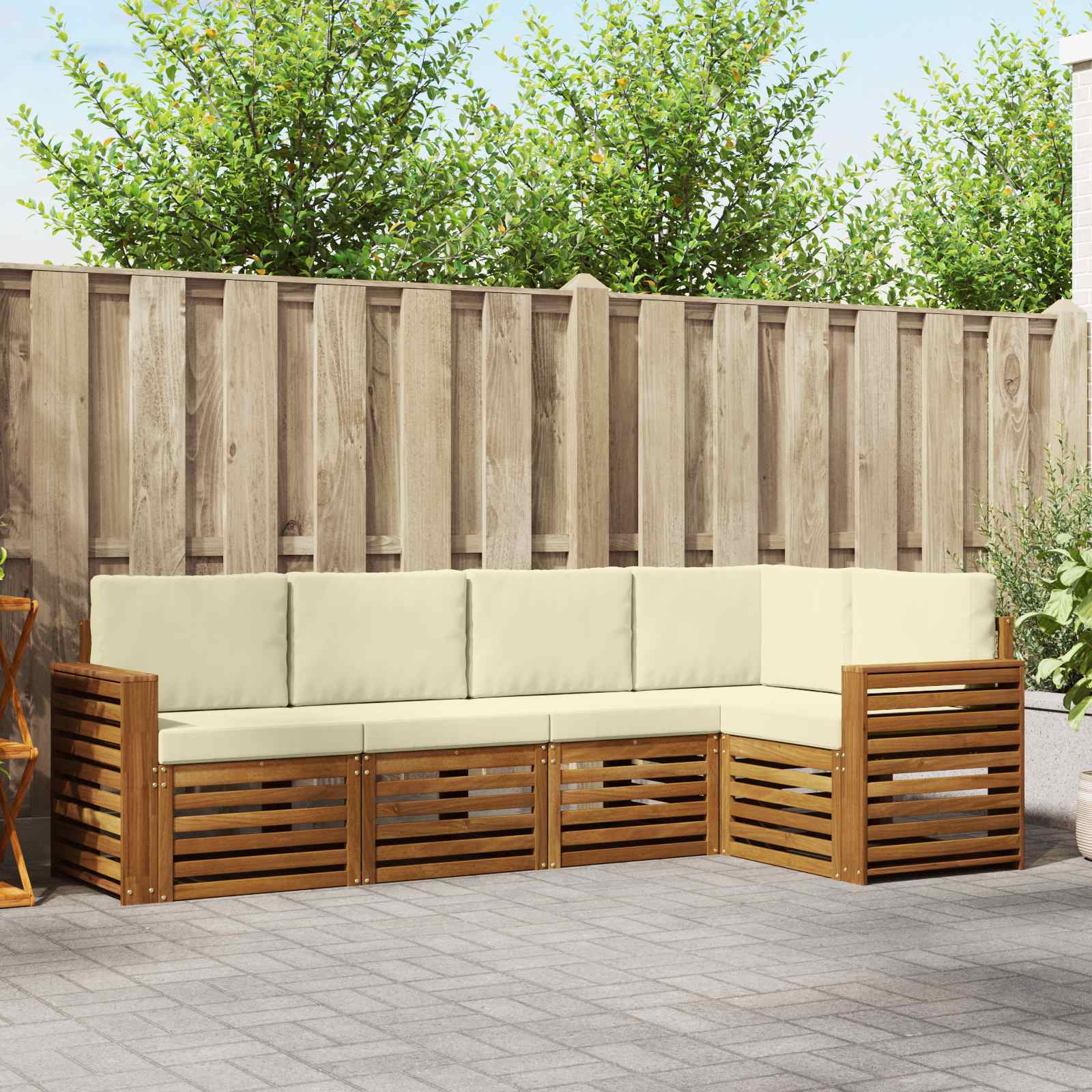 Ecksofa Set mit Kissen 5 pcs Natur und Creme Massivholz Akazie