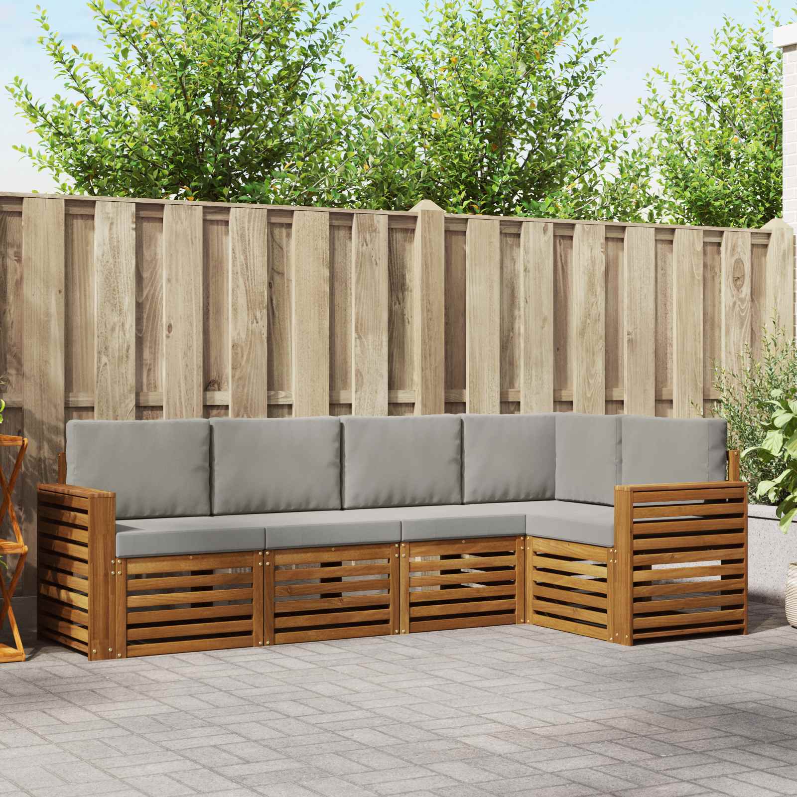 Outdoor-Sofagarnitur 5 stk. Natürlich und Hellgrau Polyester