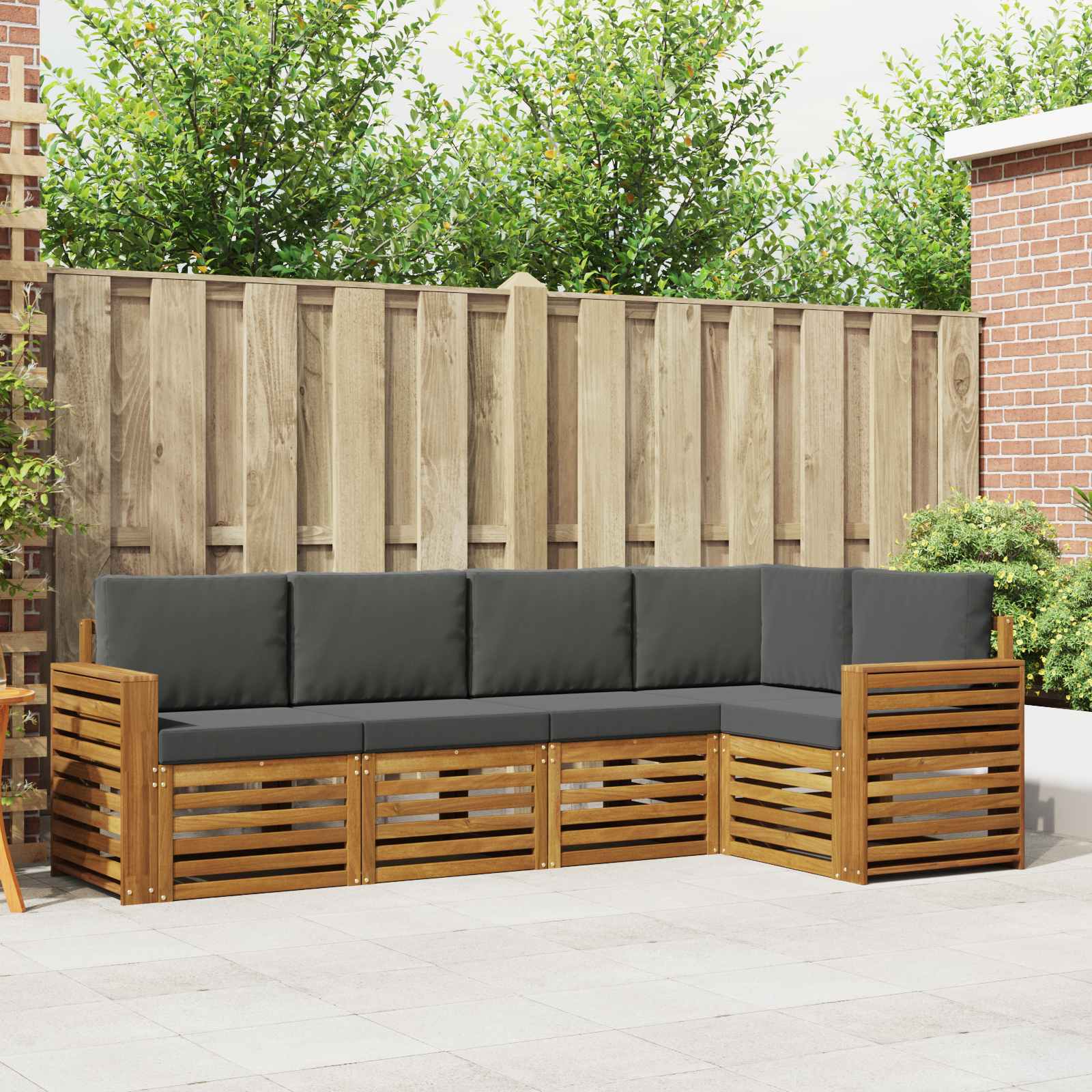 Outdoor-Sofagarnitur 5 stk. Natur und Anthrazit Polyester