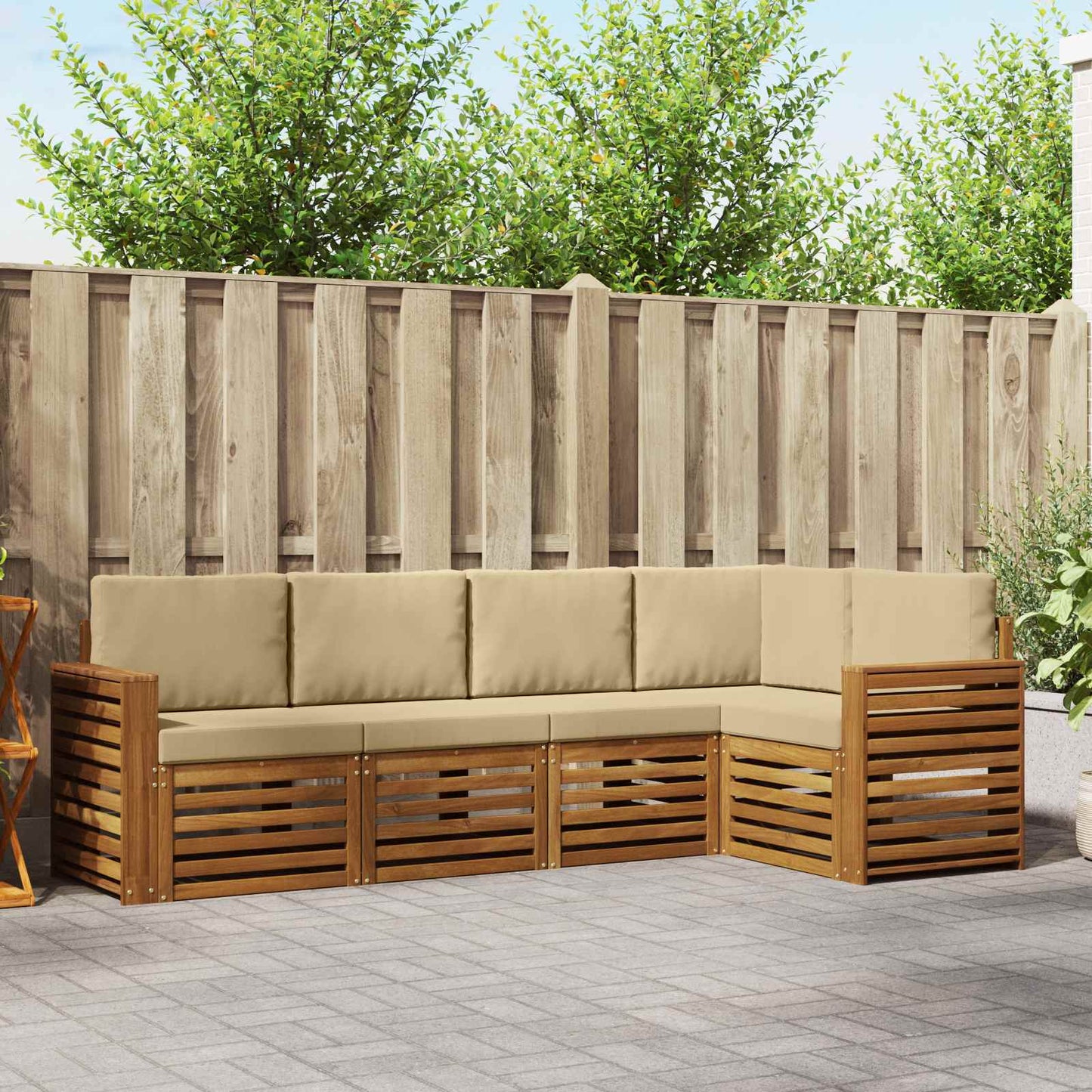Outdoor-Sofagarnitur 5 stk. Natur und Beige Polyester