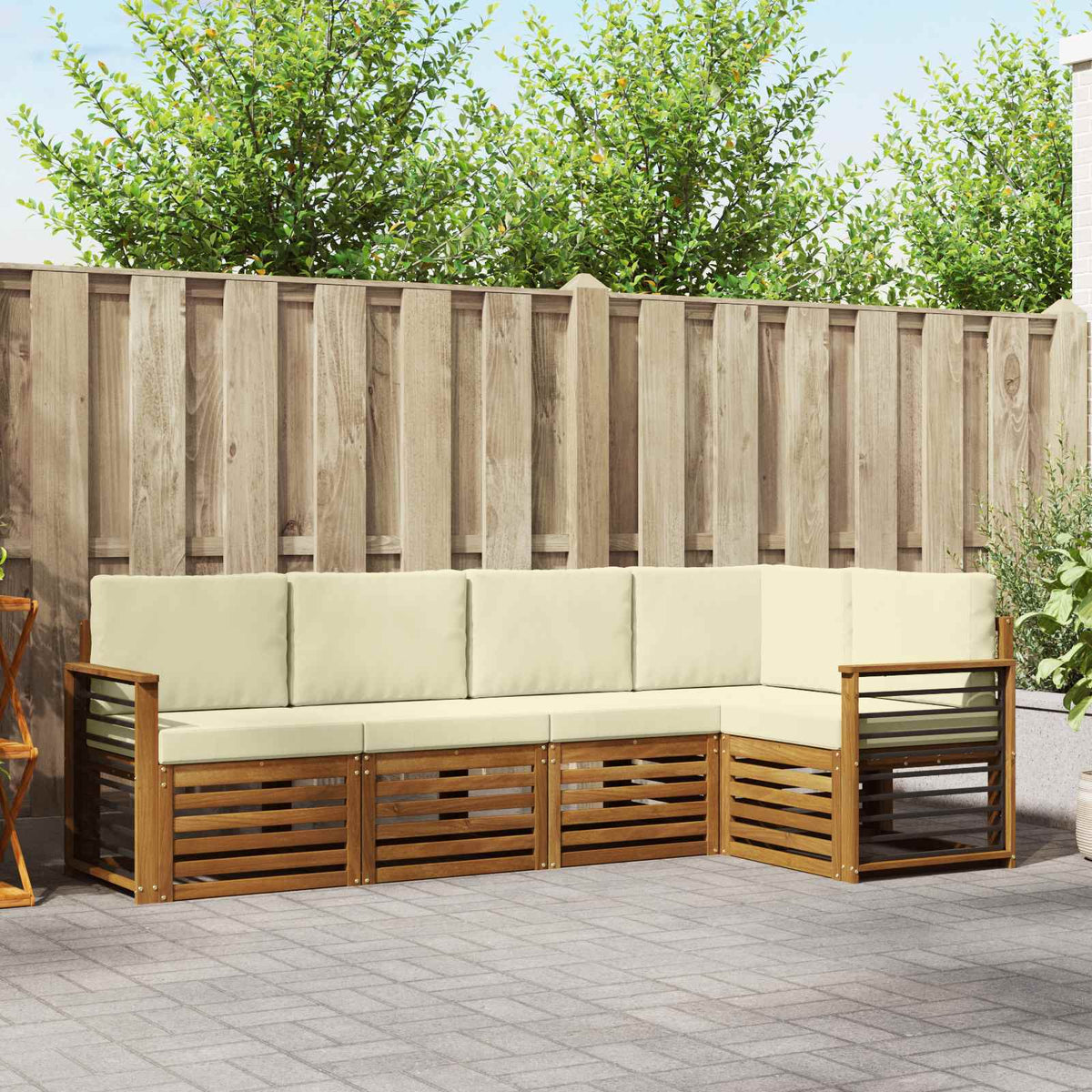 Outdoor-Sofagarnitur 5 stk. Natur und Creme Polyester