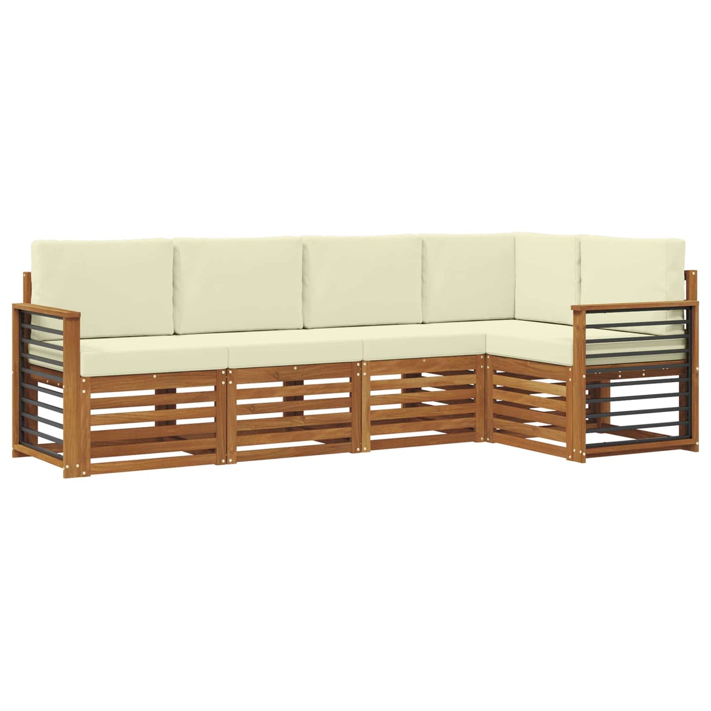 Ecksofa Set mit Kissen 5 pcs Natur und Creme Massivholz Akazie