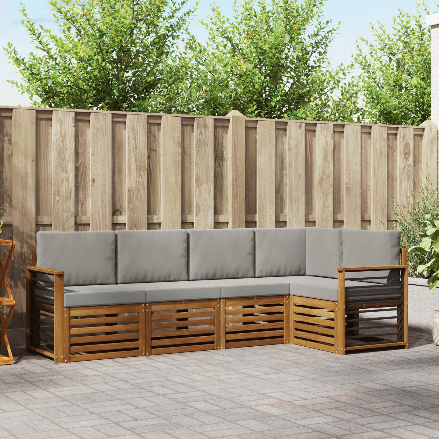 Outdoor-Sofagarnitur 5 stk. Natürlich und Hellgrau Polyester