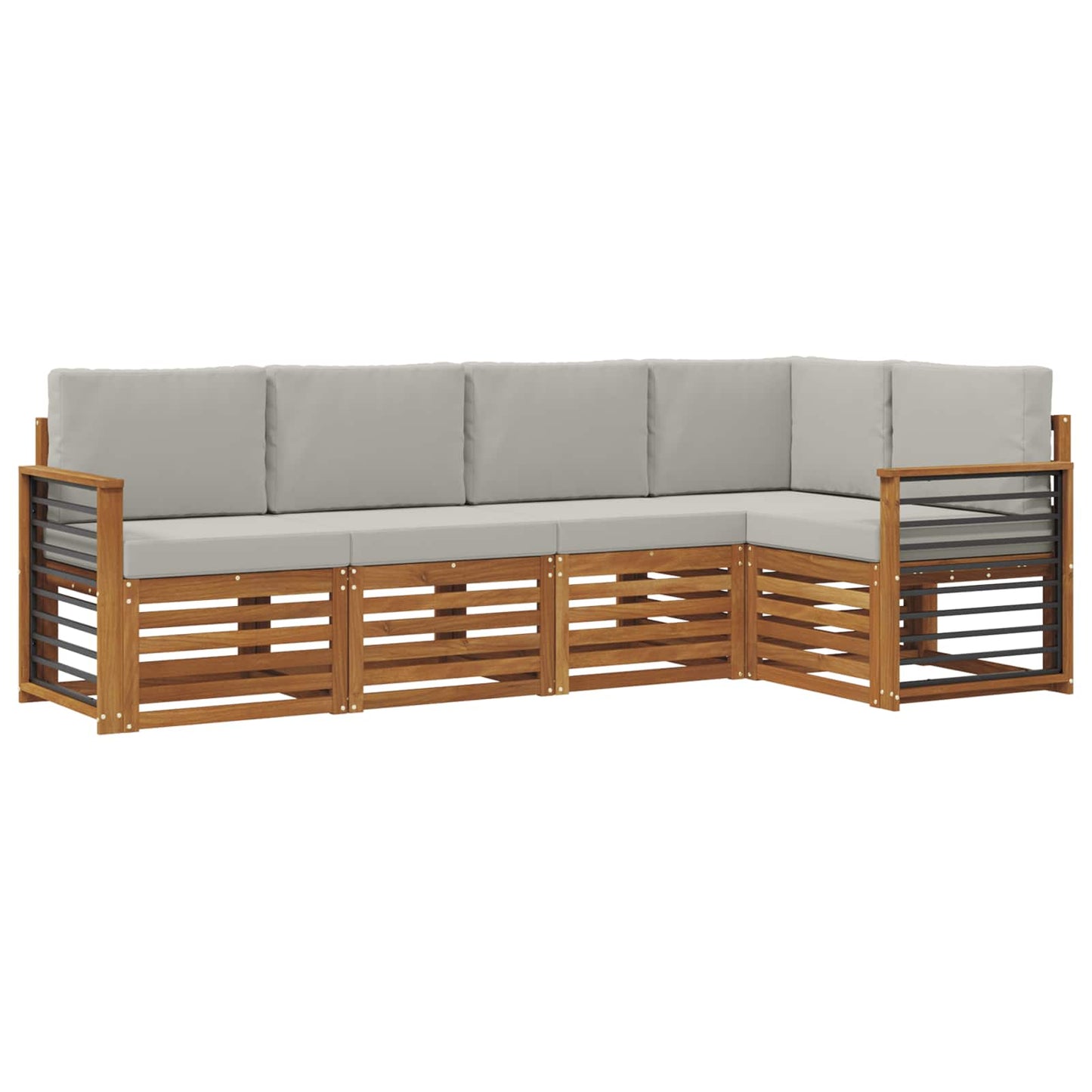 Outdoor-Sofagarnitur 5 stk. Natürlich und Hellgrau Polyester