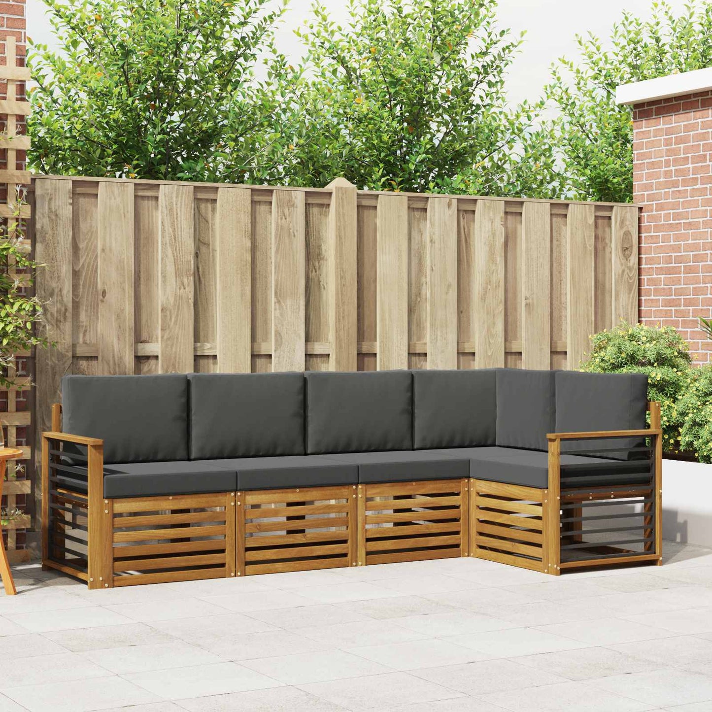 Outdoor-Sofagarnitur 5 stk. Natur und Anthrazit Polyester