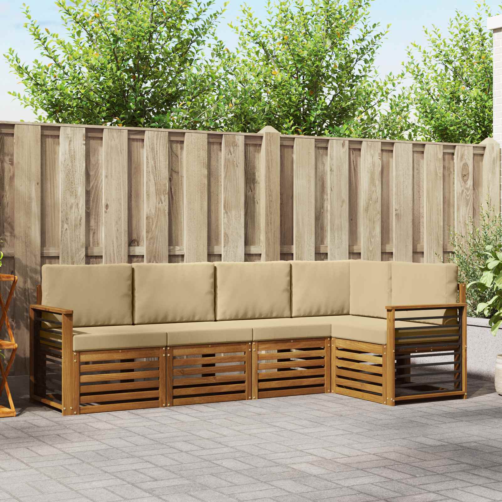 Outdoor-Sofagarnitur 5 stk. Natur und Beige Polyester