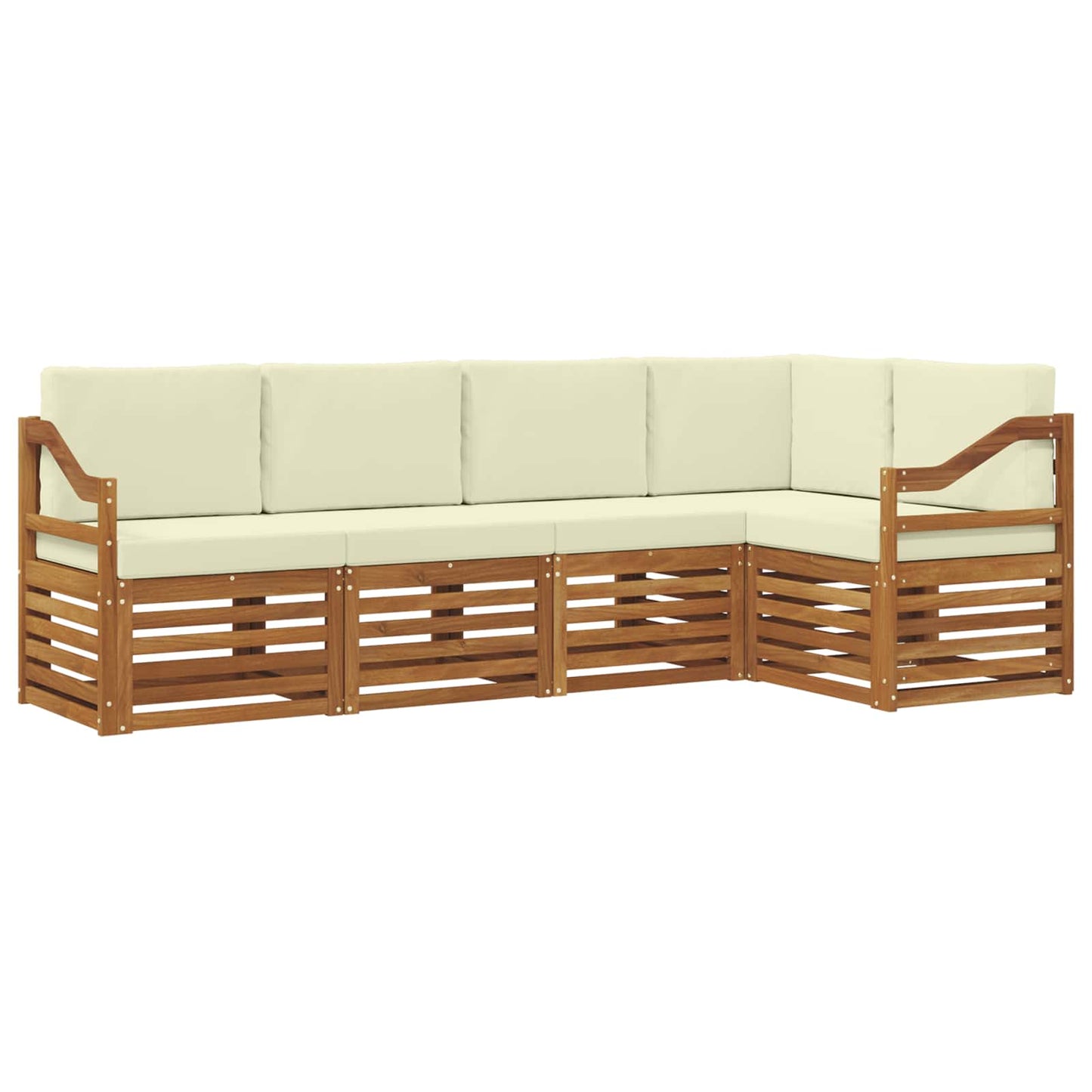 Ecksofa Set mit Kissen 5 pcs Natur und Creme Massivholz Akazie