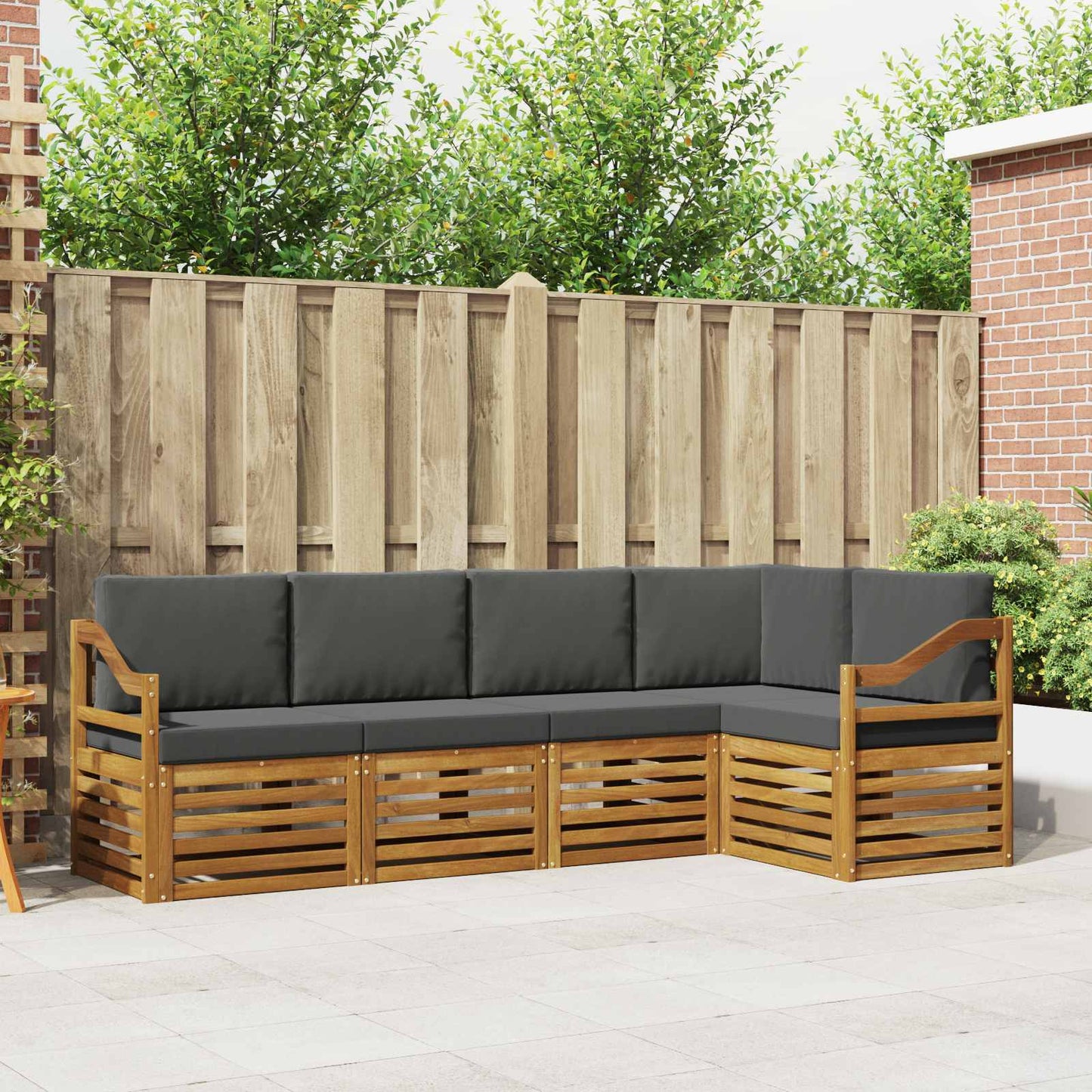 Outdoor-Sofagarnitur 5 stk. Natur und Anthrazit Polyester