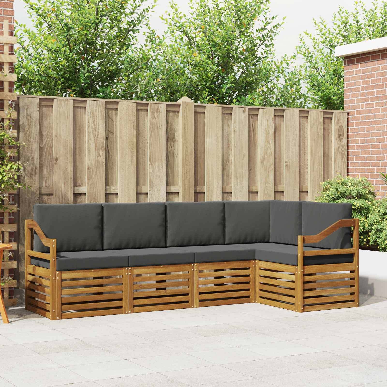 Outdoor-Sofagarnitur 5 stk. Natur und Anthrazit Polyester