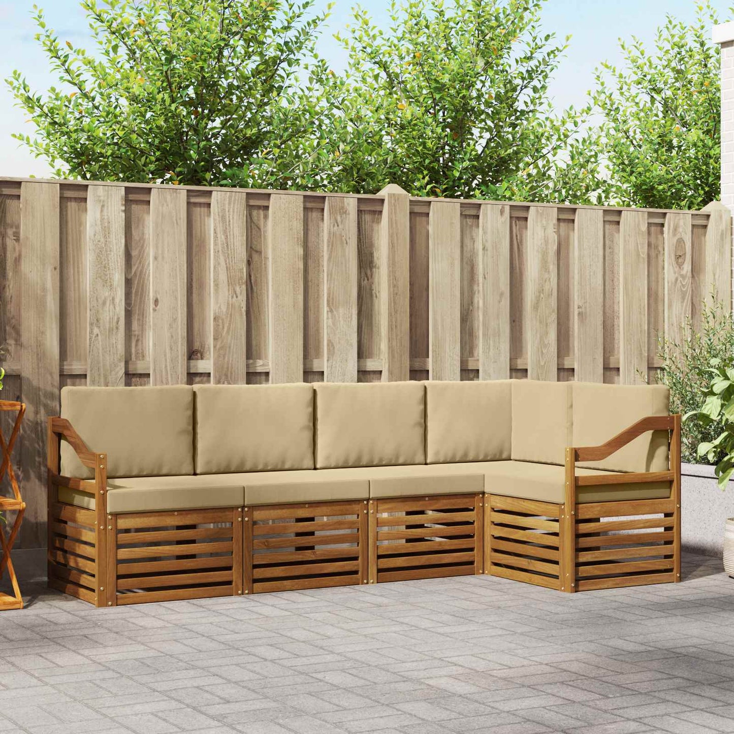 Ecksofa Set mit Kissen 5 pcs Natur und Beige Massivholz Akazie