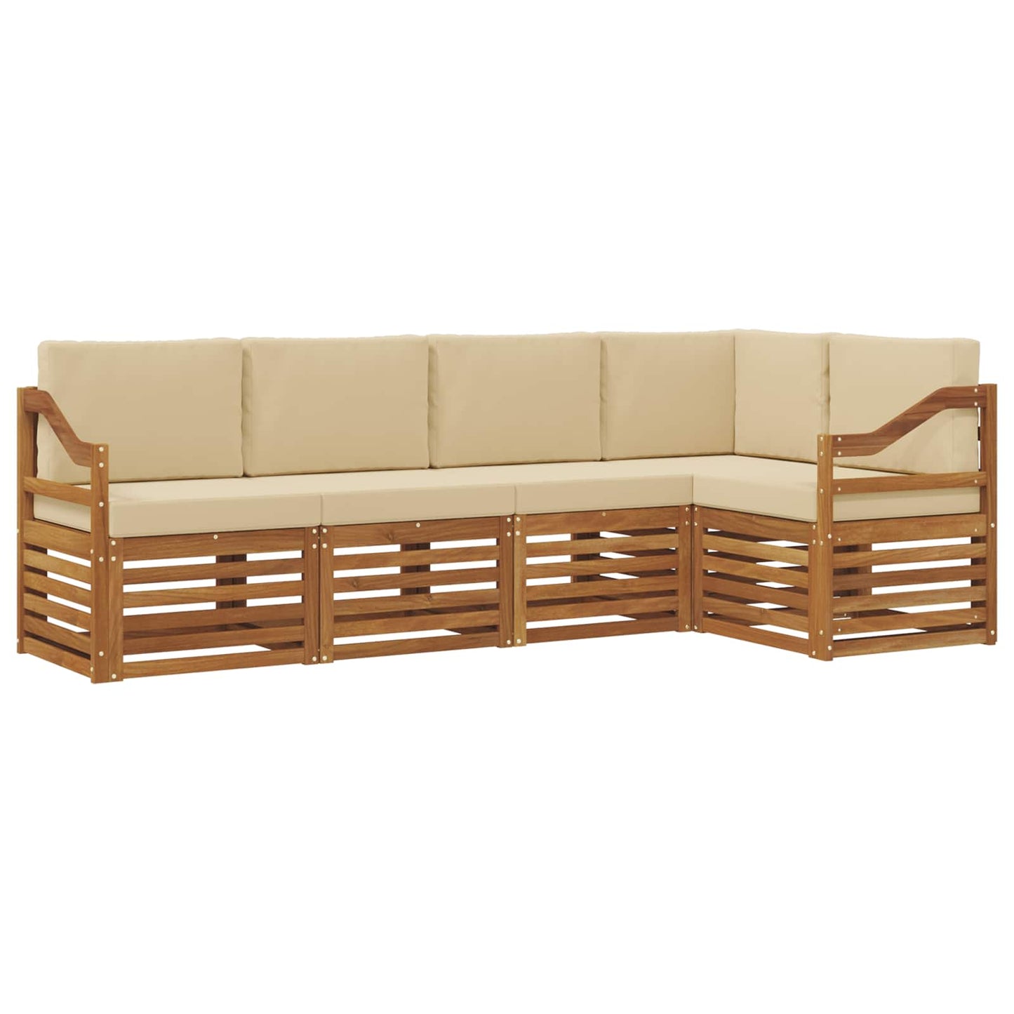 Ecksofa Set mit Kissen 5 pcs Natur und Beige Massivholz Akazie