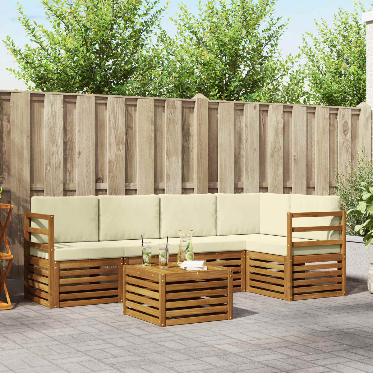 Outdoor-Sofagarnitur 6 stk. Natur und Creme Polyester