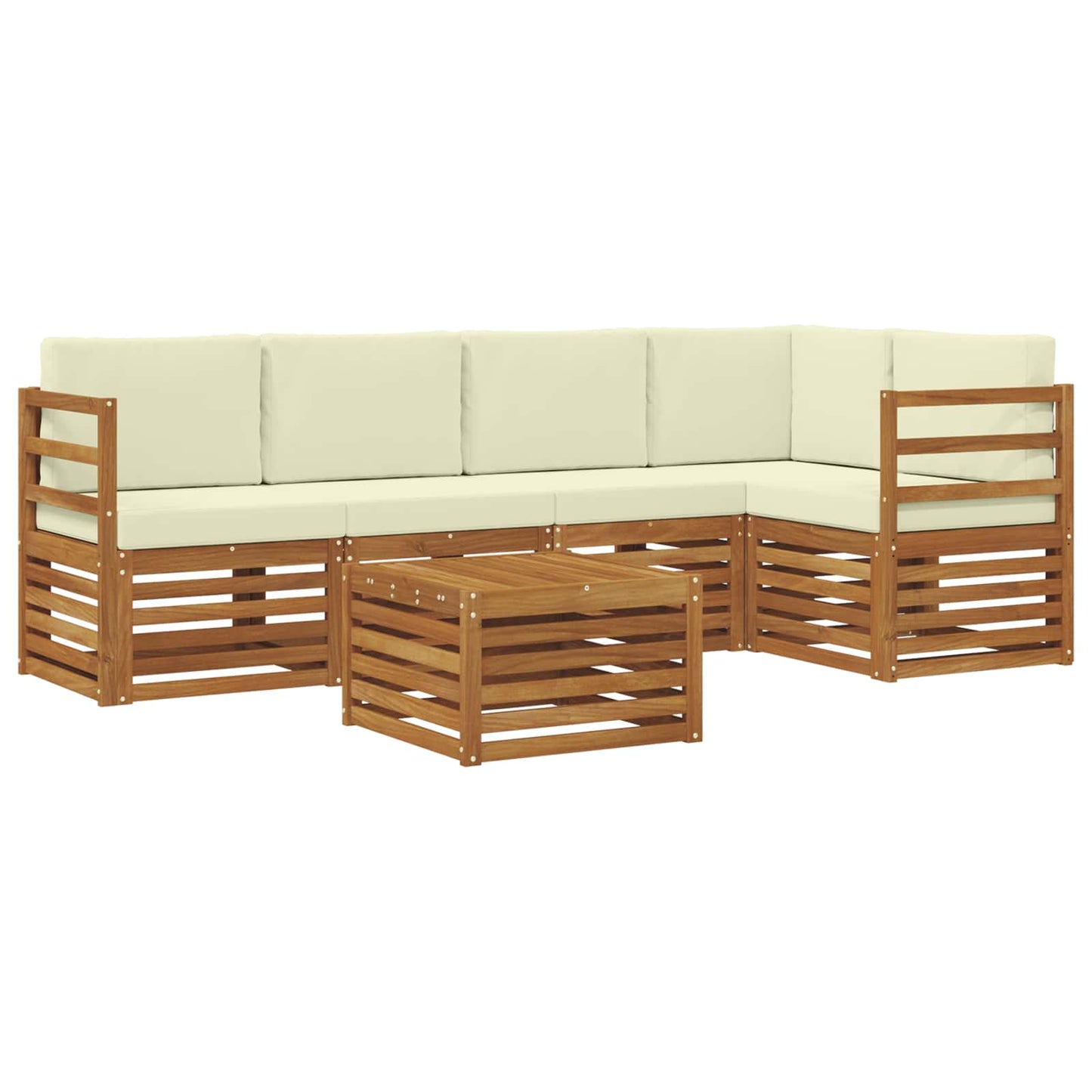 Ecksofa Set mit Kissen 6 pcs Natur und Creme Massivholz Akazie