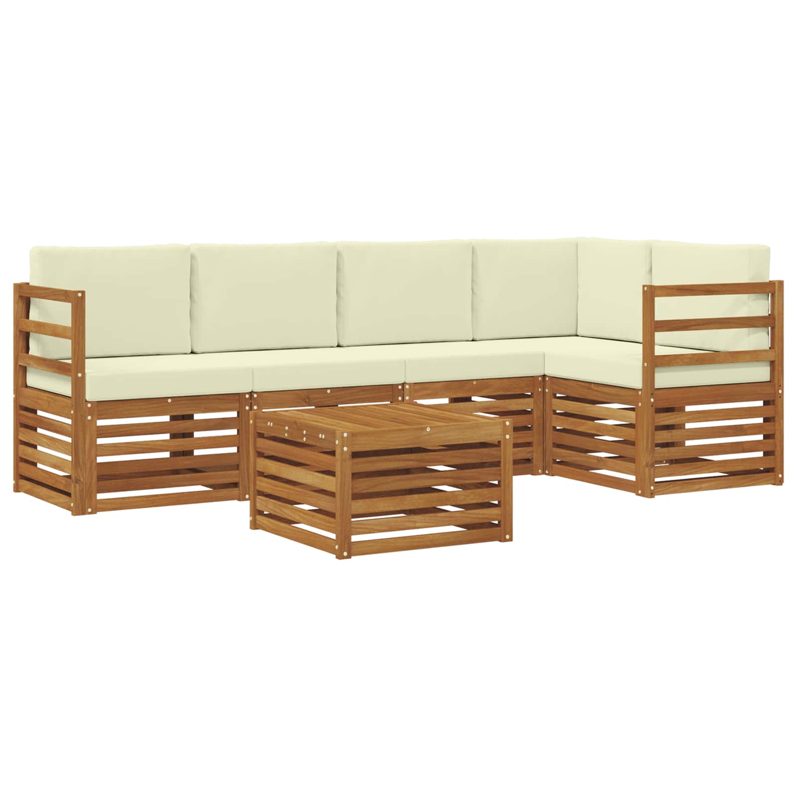Ecksofa Set mit Kissen 6 pcs Natur und Creme Massivholz Akazie