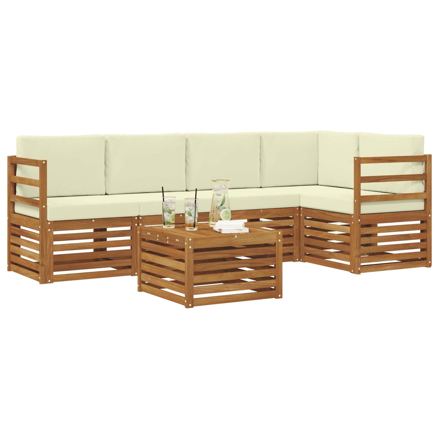 Ecksofa Set mit Kissen 6 pcs Natur und Creme Massivholz Akazie