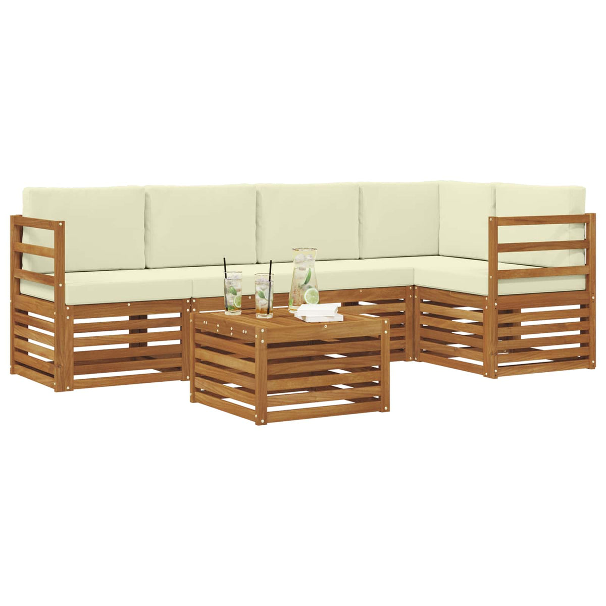 Outdoor-Sofagarnitur 6 stk. Natur und Creme Polyester