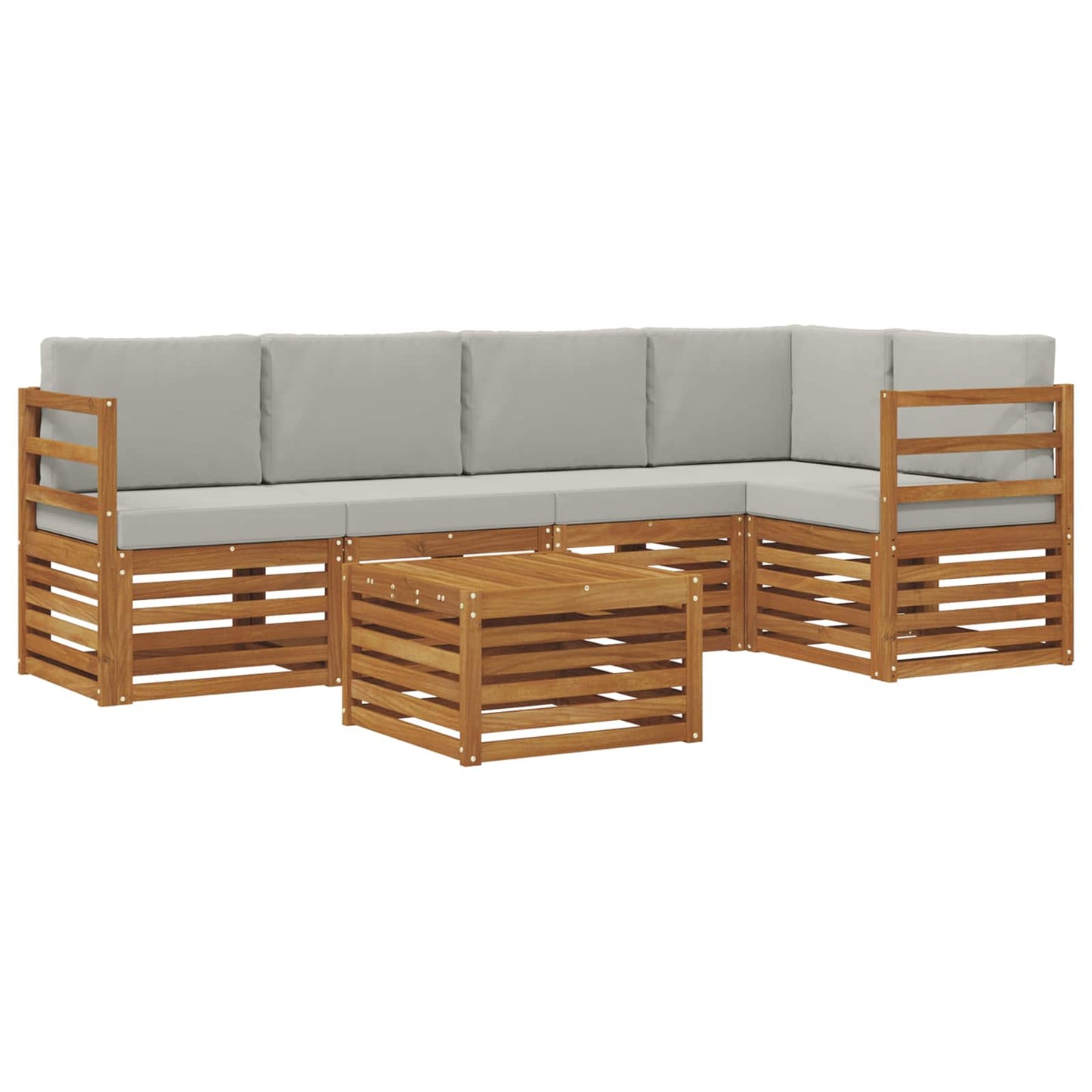Outdoor-Sofagarnitur 6 stk. Natürlich und Hellgrau Polyester