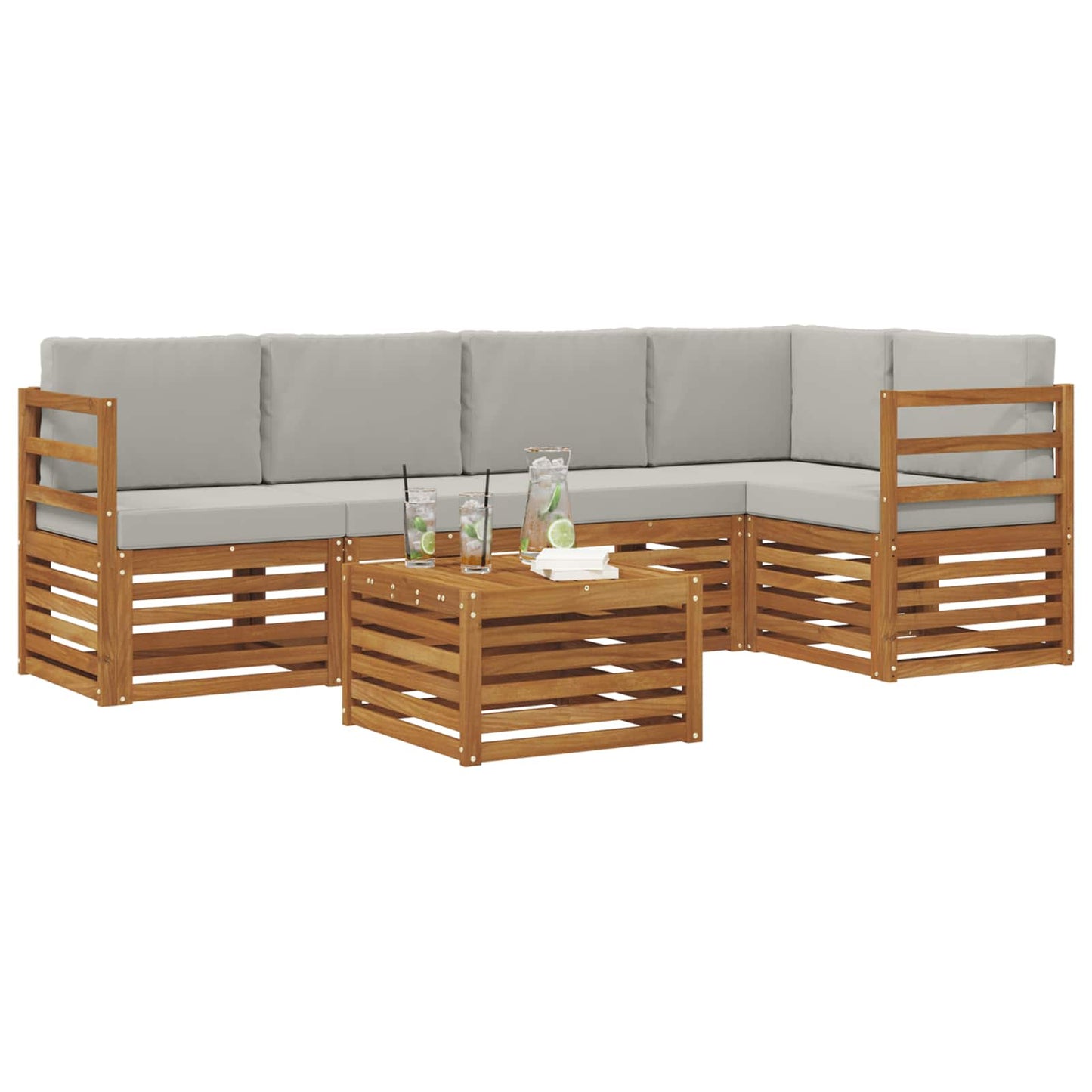 Outdoor-Sofagarnitur 6 stk. Natürlich und Hellgrau Polyester