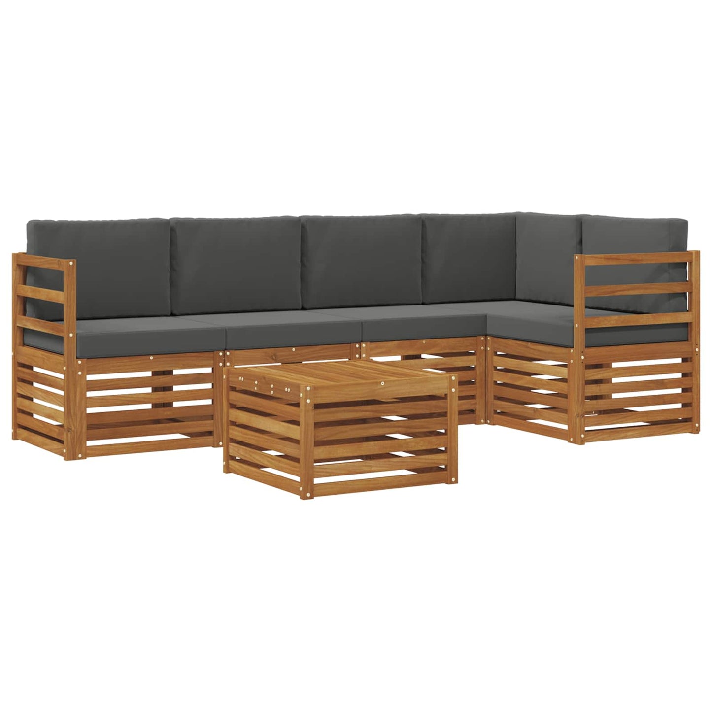 Ecksofa Set 6 pcs Natur und Anthrazit Massivholz Akazie