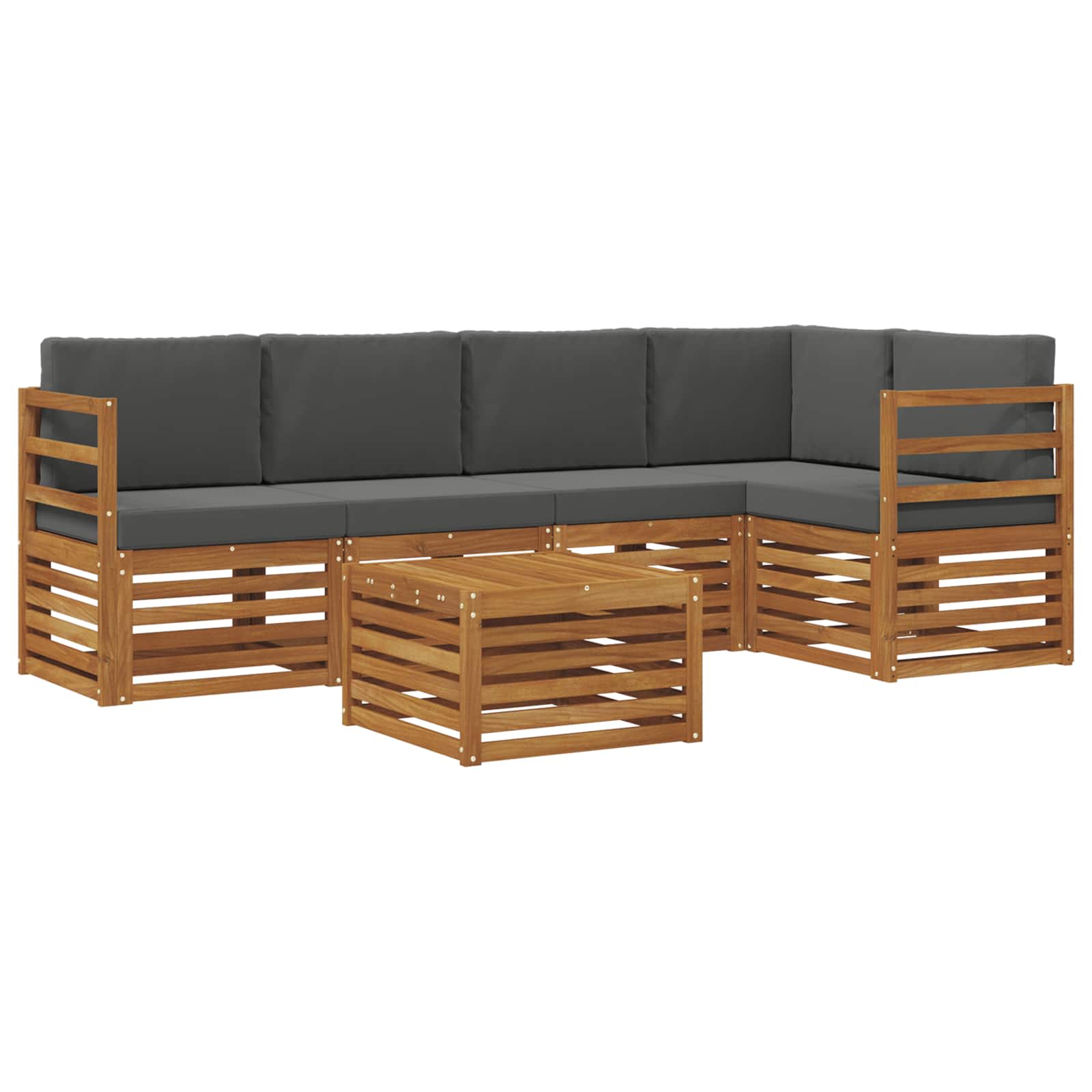 Ecksofa Set 6 pcs Natur und Anthrazit Massivholz Akazie