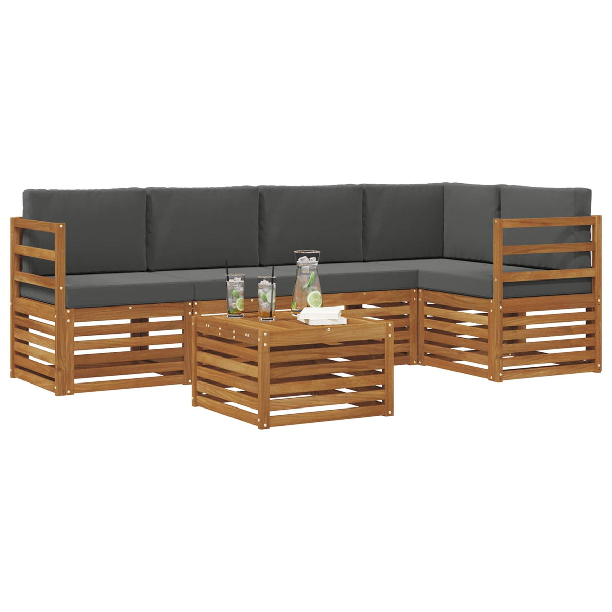 Outdoor-Sofagarnitur 6 stk. Natur und Anthrazit Polyester