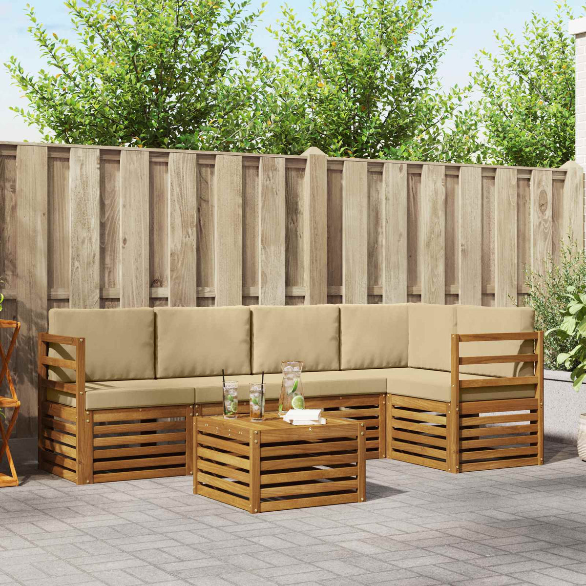 Outdoor-Sofagarnitur 6 stk. Natur und Beige Polyester