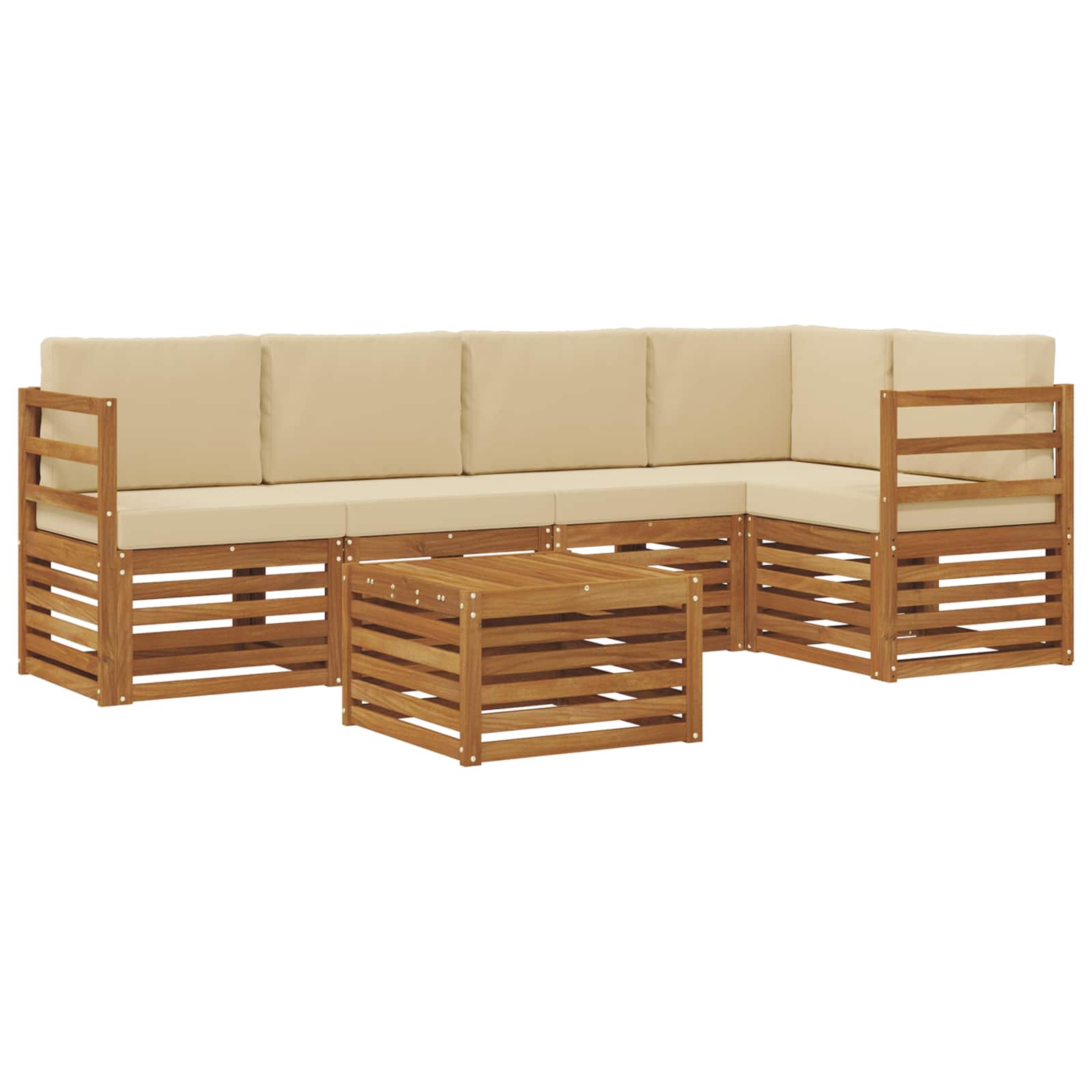 Ecksofa Set mit Kissen 6 pcs Natur und Beige Massivholz Akazie