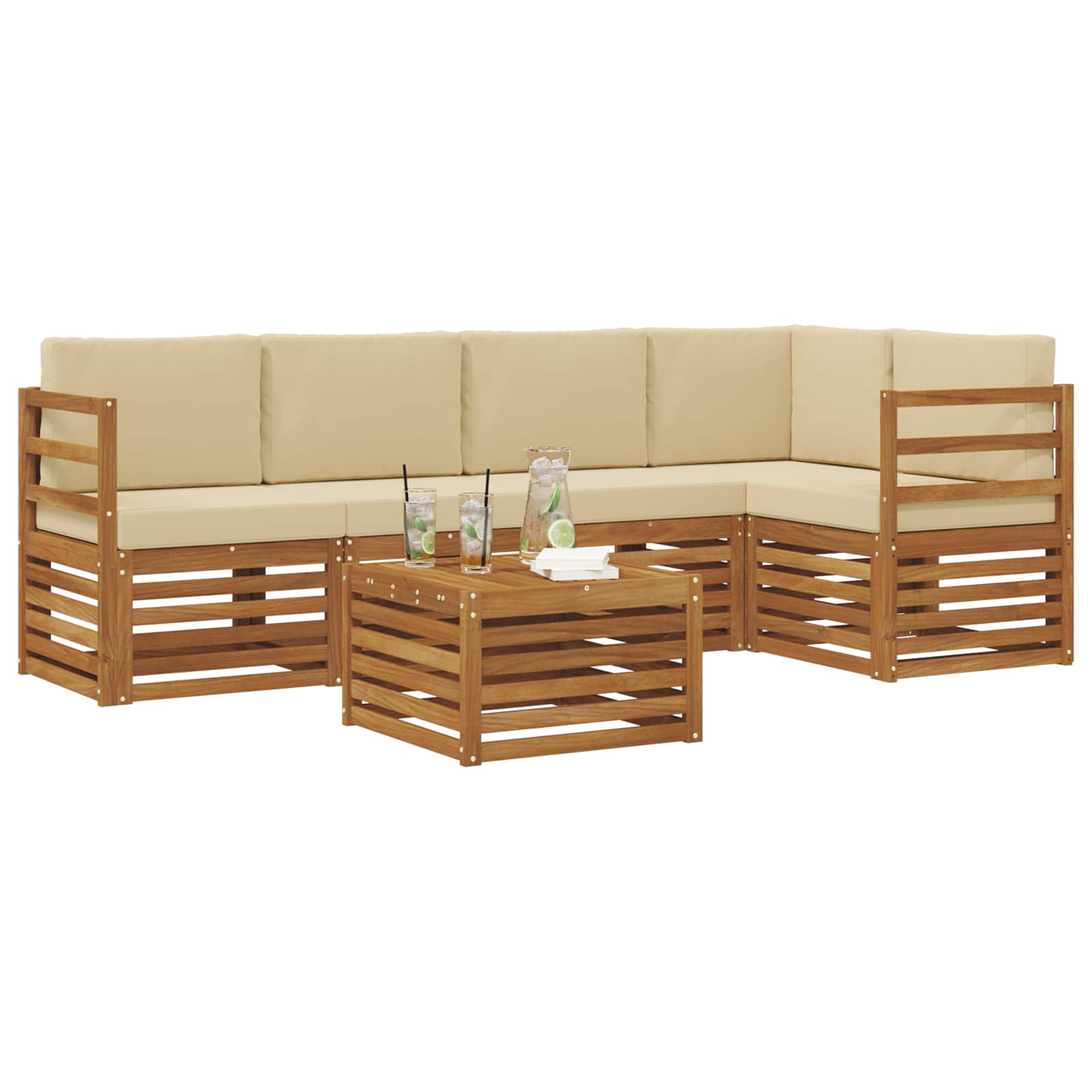Ecksofa Set mit Kissen 6 pcs Natur und Beige Massivholz Akazie