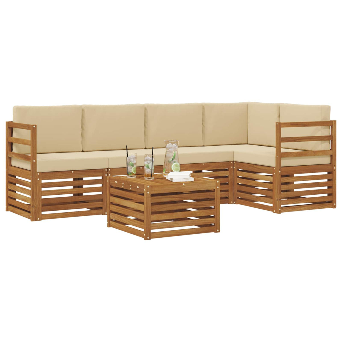 Outdoor-Sofagarnitur 6 stk. Natur und Beige Polyester