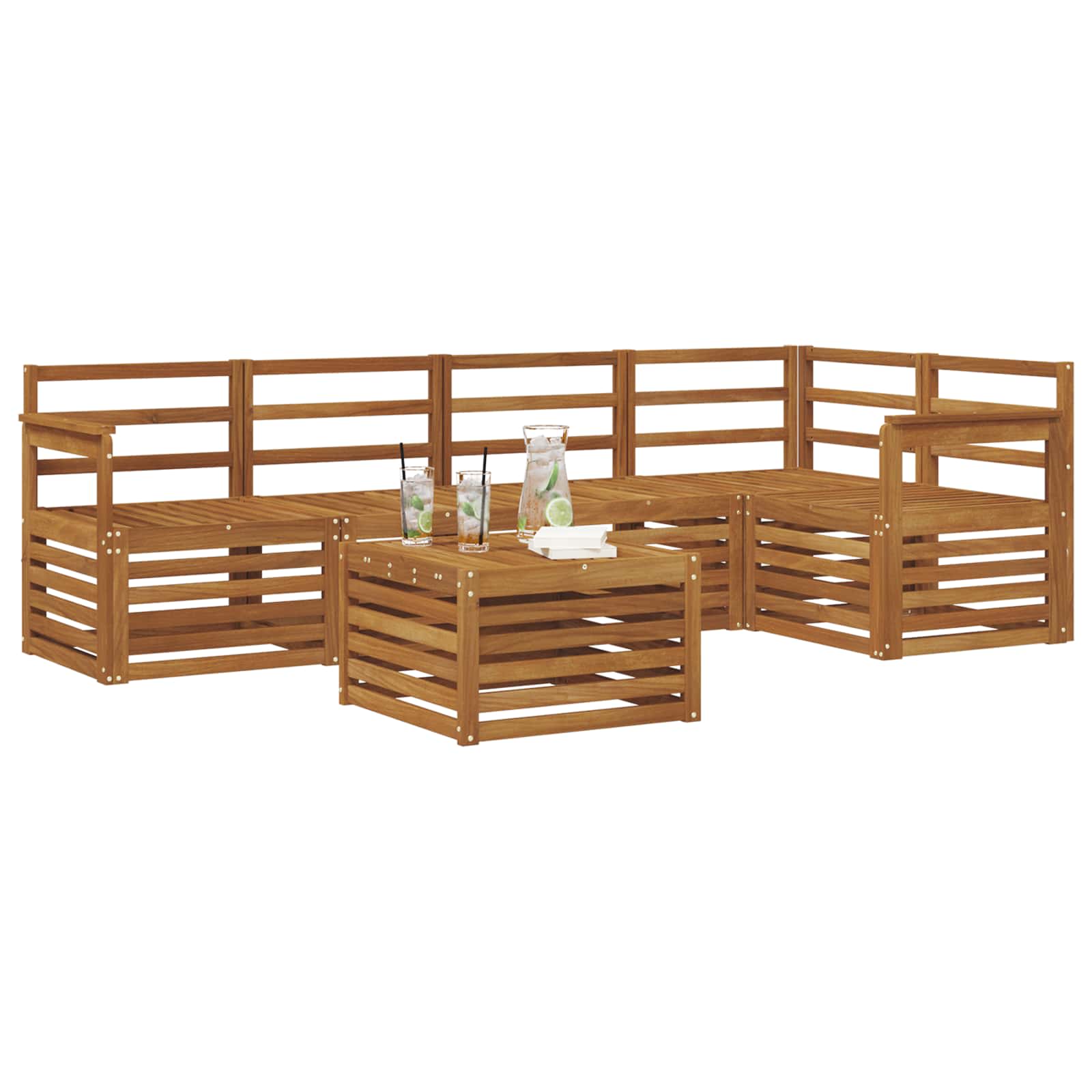 Ecksofa Set 6 pcs Natur Massivholz Akazie