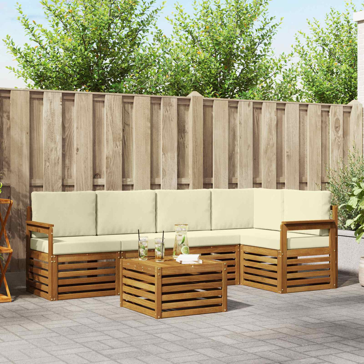 Outdoor-Sofagarnitur 6 stk. Natur und Creme Polyester