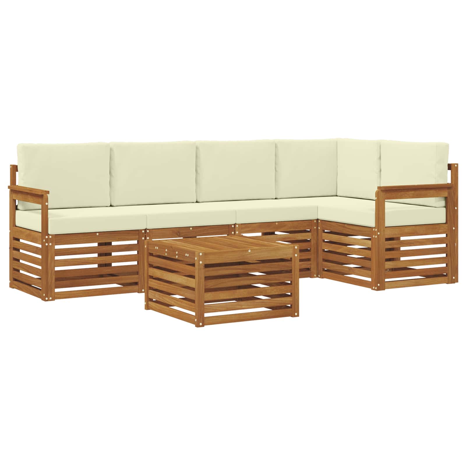 Ecksofa Set mit Kissen 6 pcs Natur und Creme Massivholz Akazie