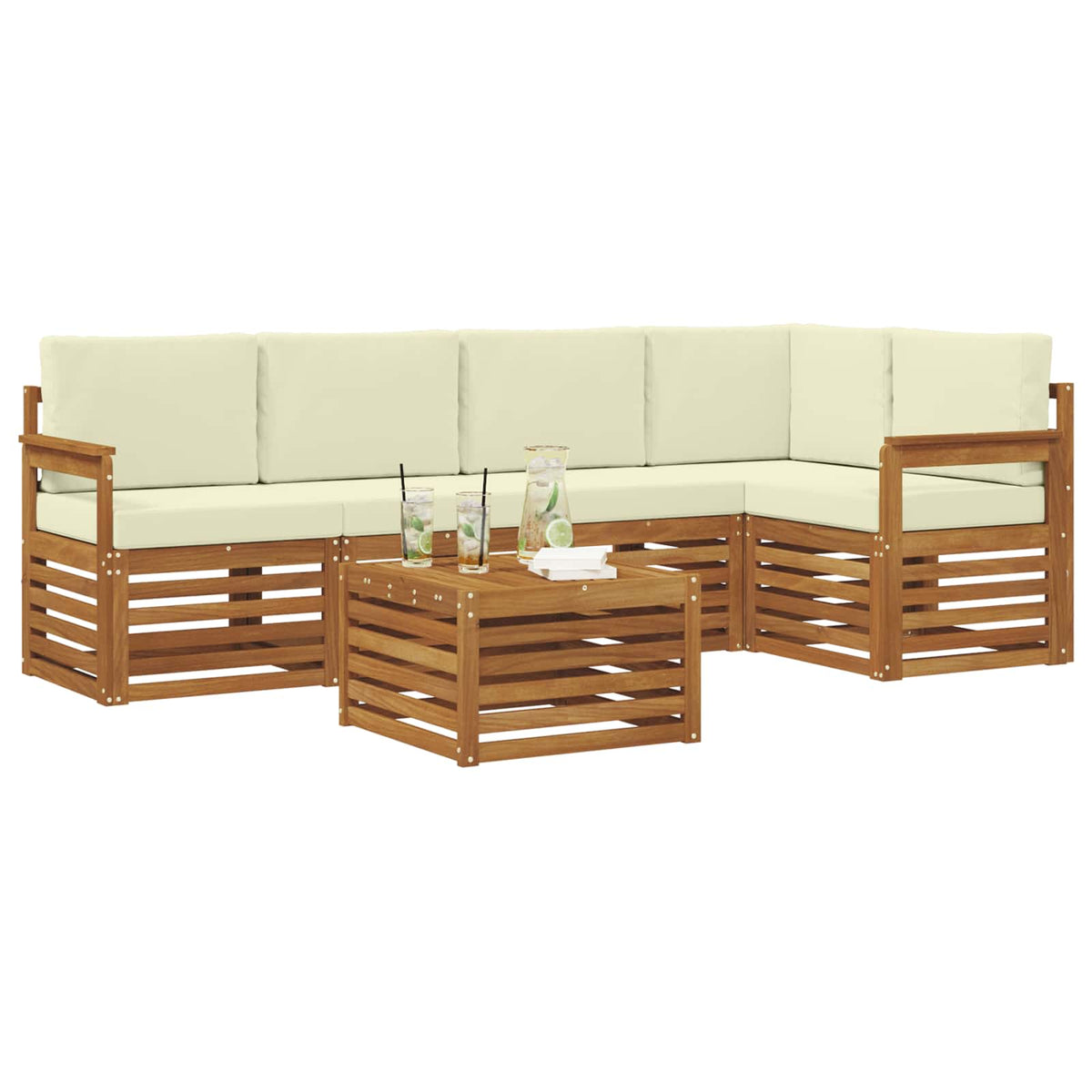 Outdoor-Sofagarnitur 6 stk. Natur und Creme Polyester