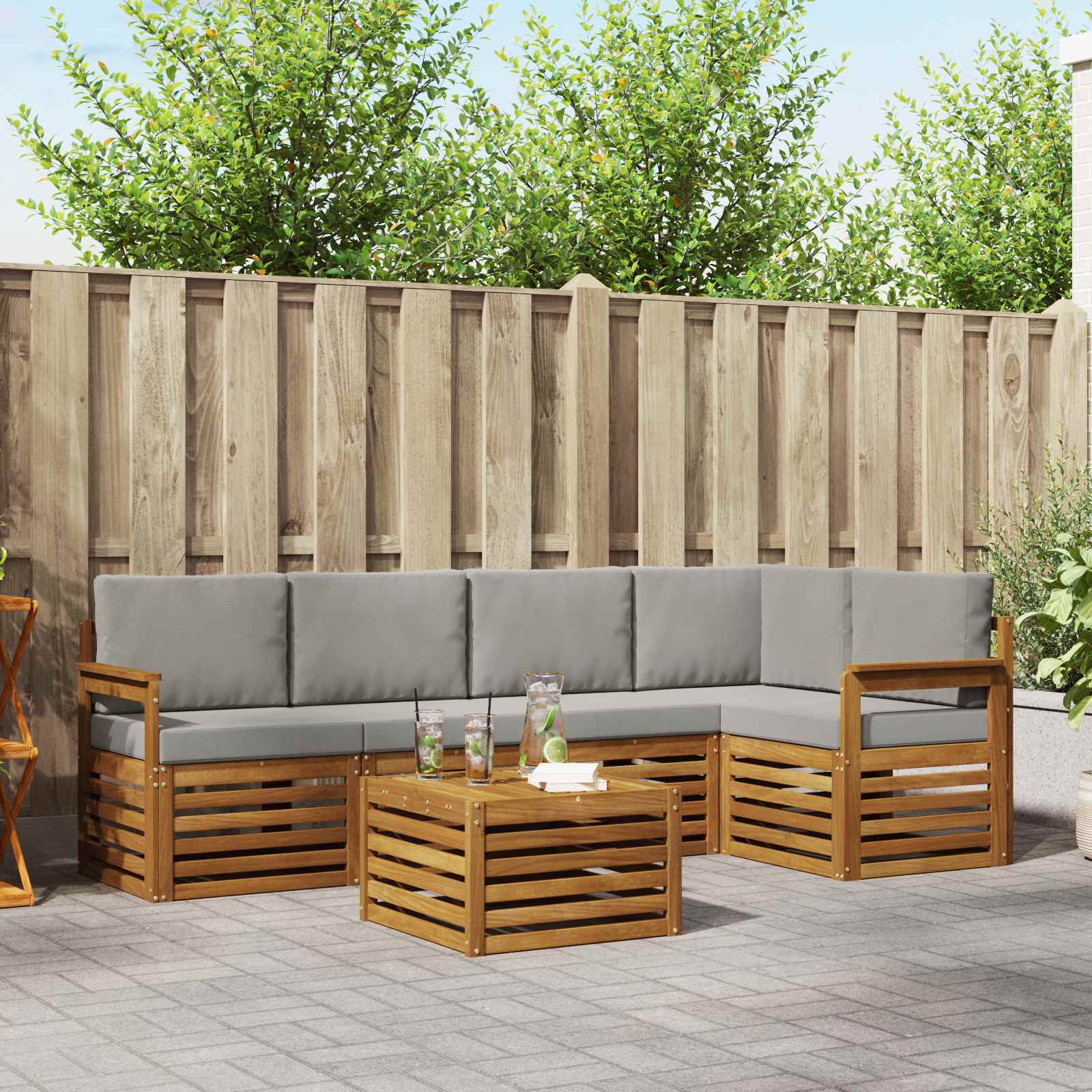Outdoor-Sofagarnitur 6 stk. Natürlich und Hellgrau Polyester