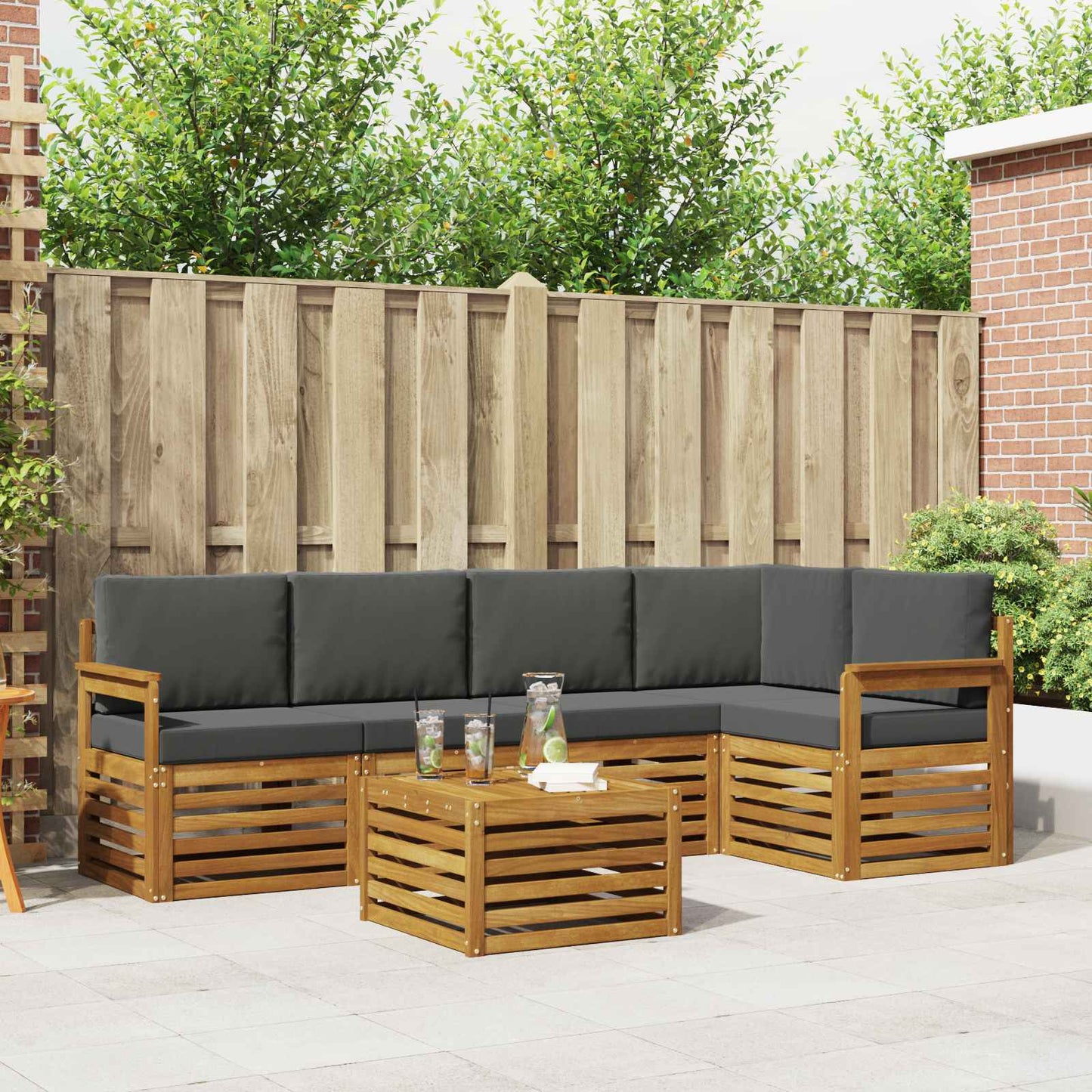 Outdoor-Sofagarnitur 6 stk. Natur und Anthrazit Polyester