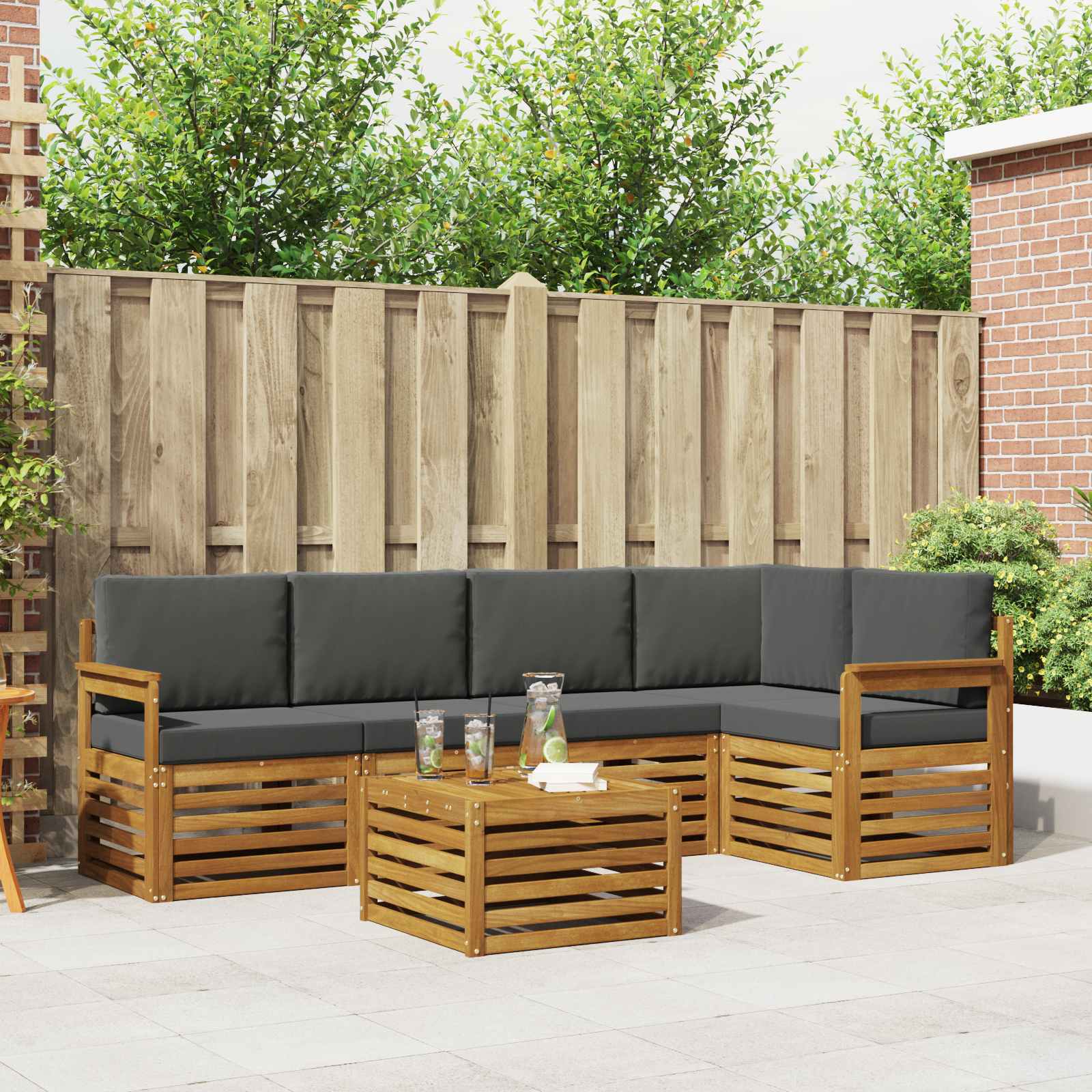 Outdoor-Sofagarnitur 6 stk. Natur und Anthrazit Polyester