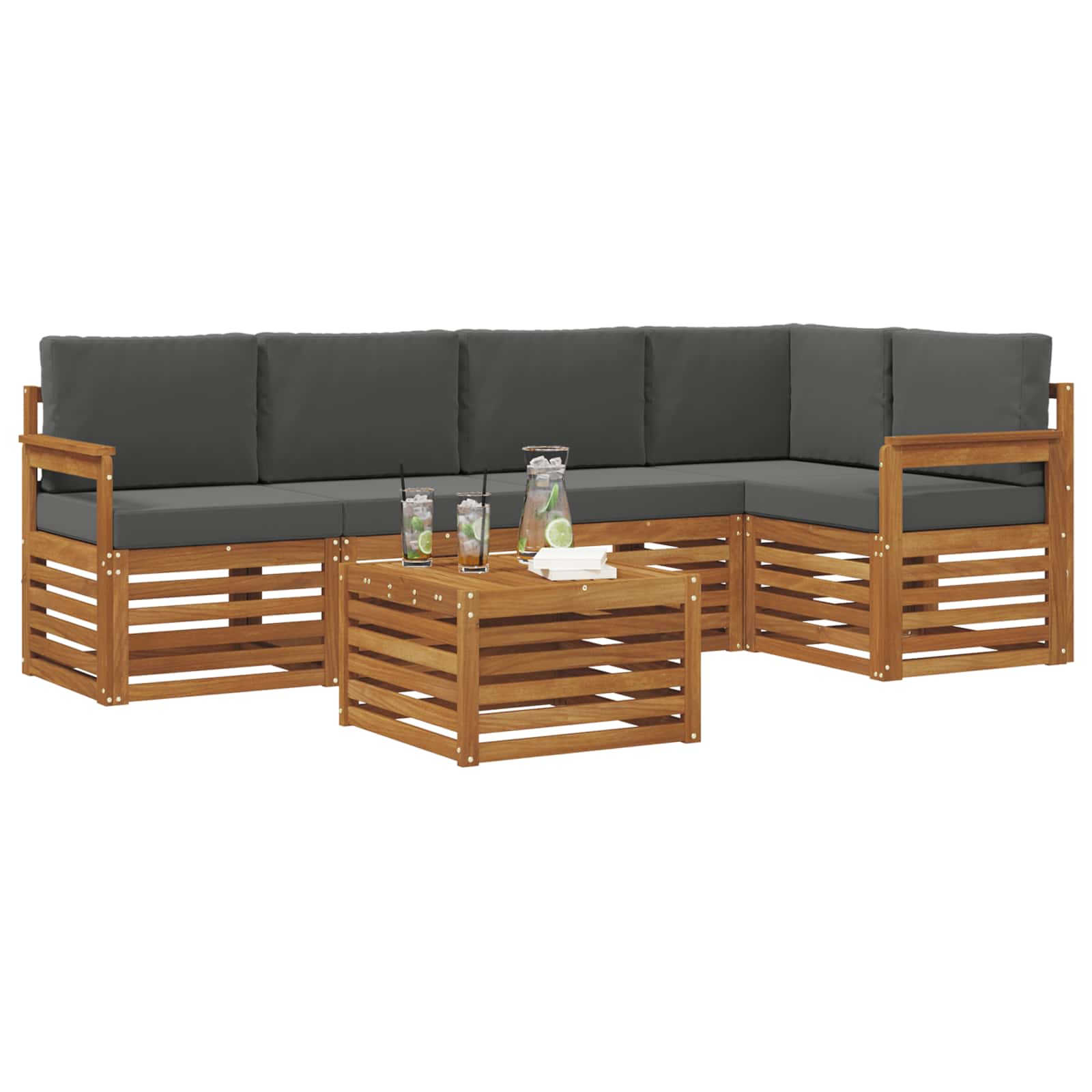 Outdoor-Sofagarnitur 6 stk. Natur und Anthrazit Polyester