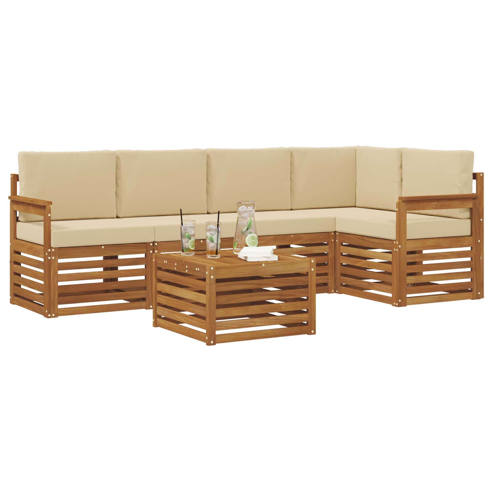 Outdoor-Sofagarnitur 6 stk. Natur und Beige Polyester