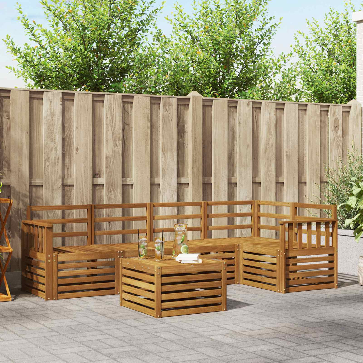 Outdoor-Sofagarnitur 6 stk. Natur Polyester