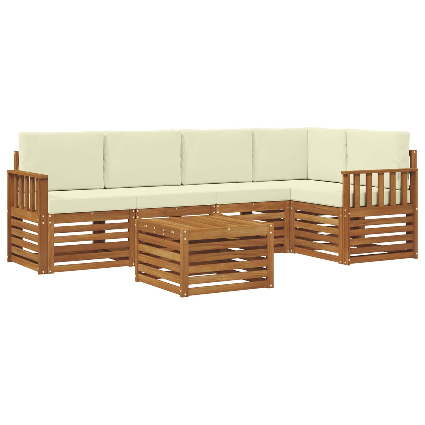 Ecksofa Set mit Kissen 6 pcs Natur und Creme Massivholz Akazie