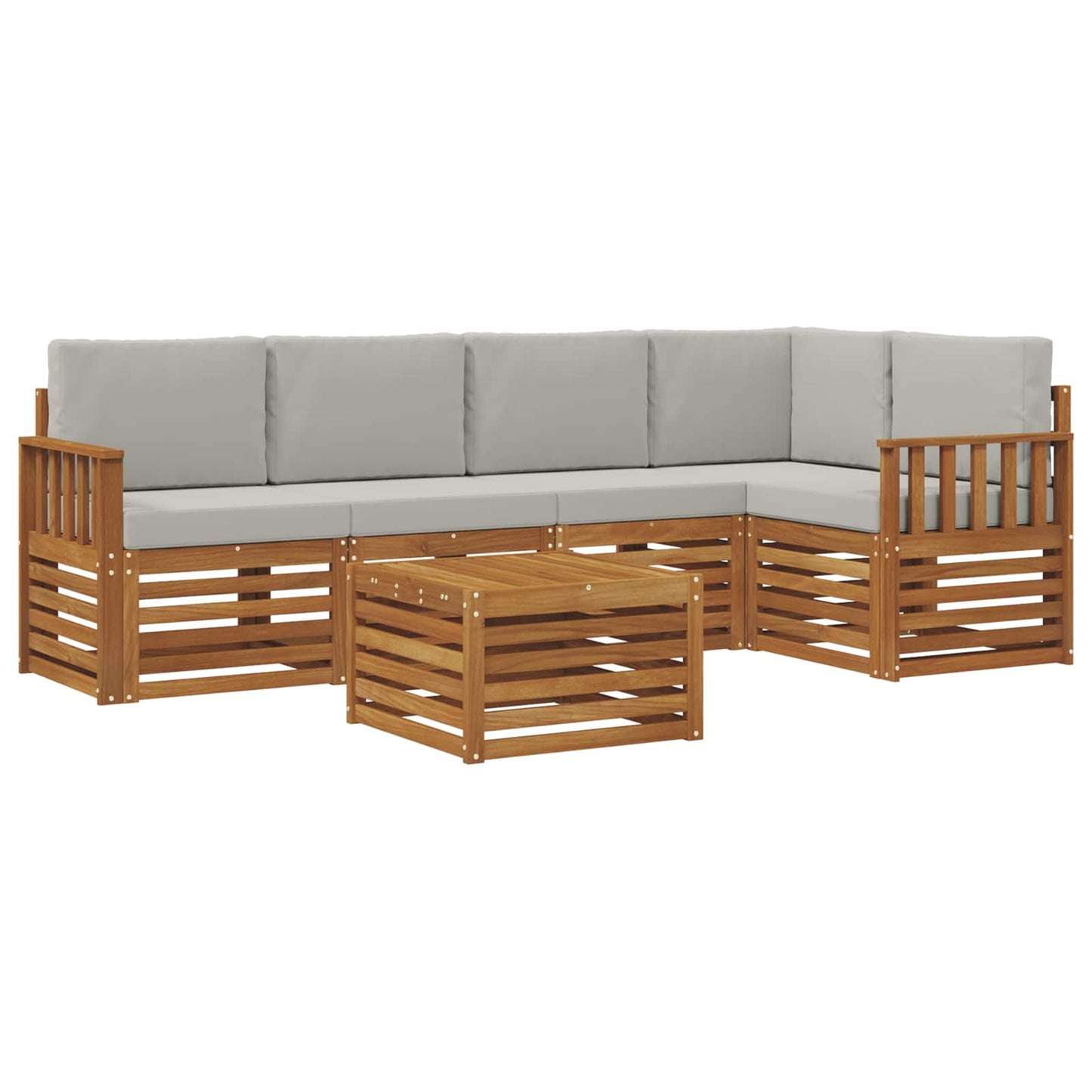 Outdoor-Sofagarnitur 6 stk. Natürlich und Hellgrau Polyester