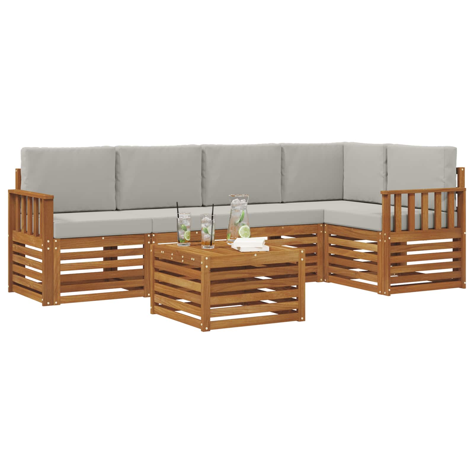 Outdoor-Sofagarnitur 6 stk. Natürlich und Hellgrau Polyester