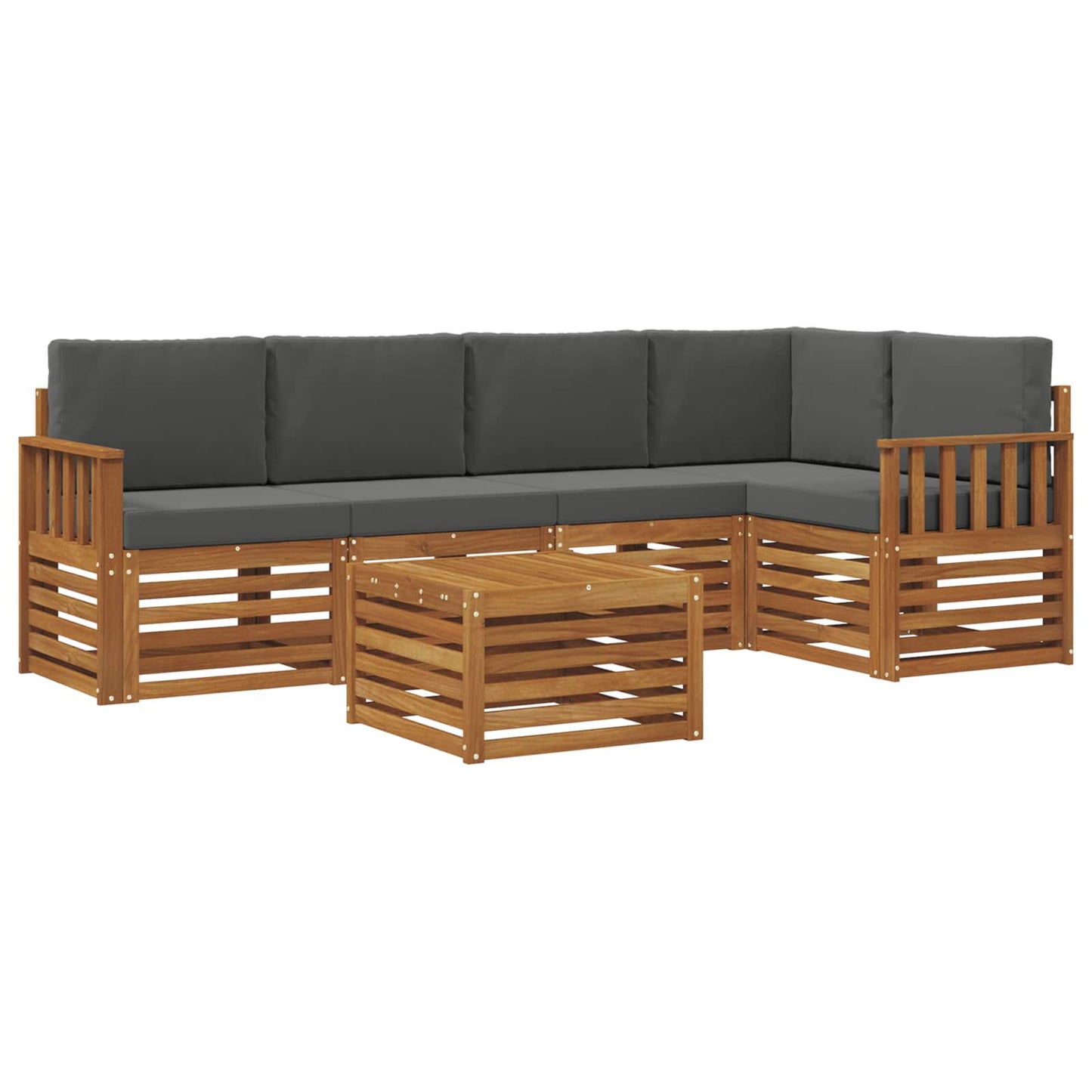 Ecksofa Set 6 pcs Natur und Anthrazit Massivholz Akazie