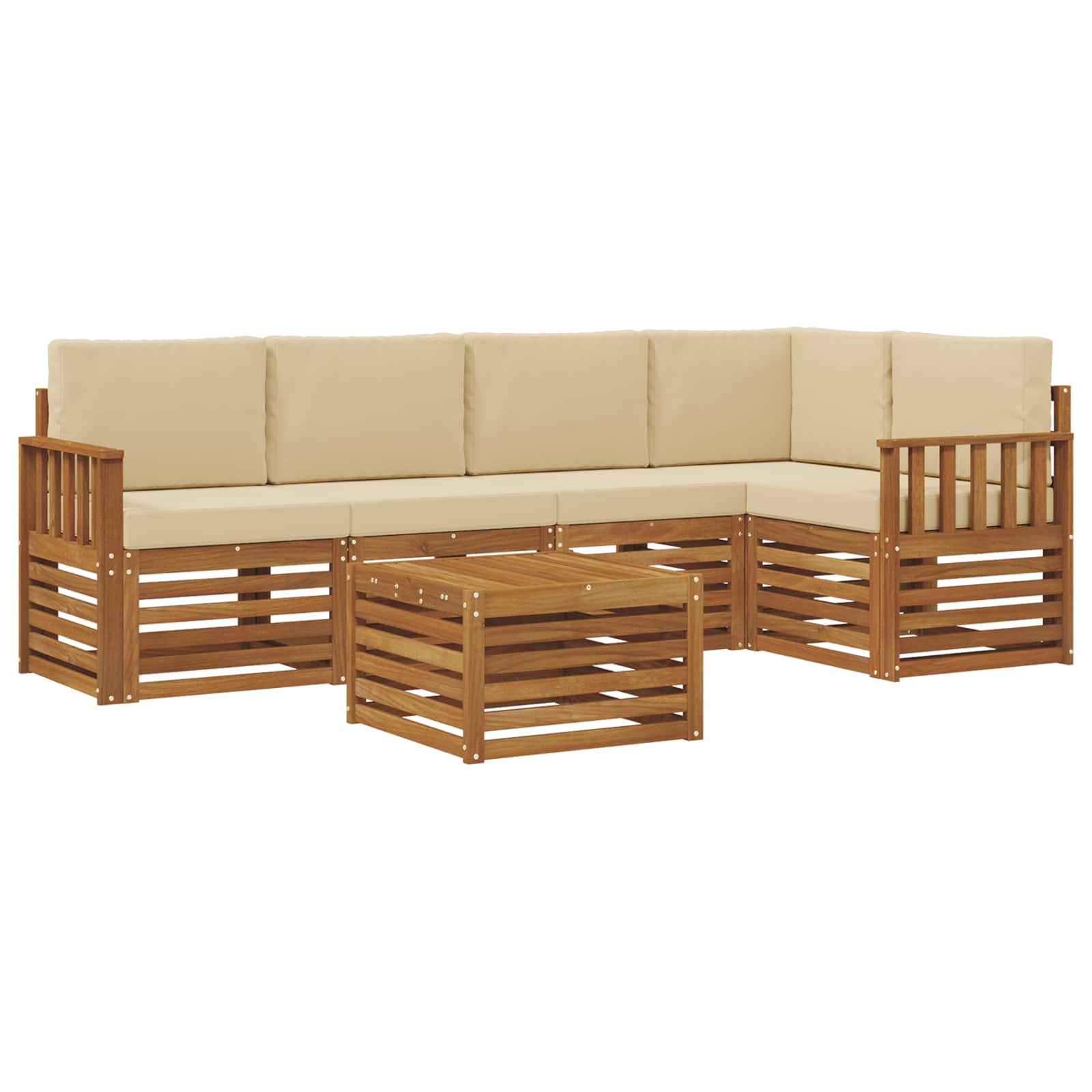 Ecksofa Set mit Kissen 6 pcs Natur und Beige Massivholz Akazie