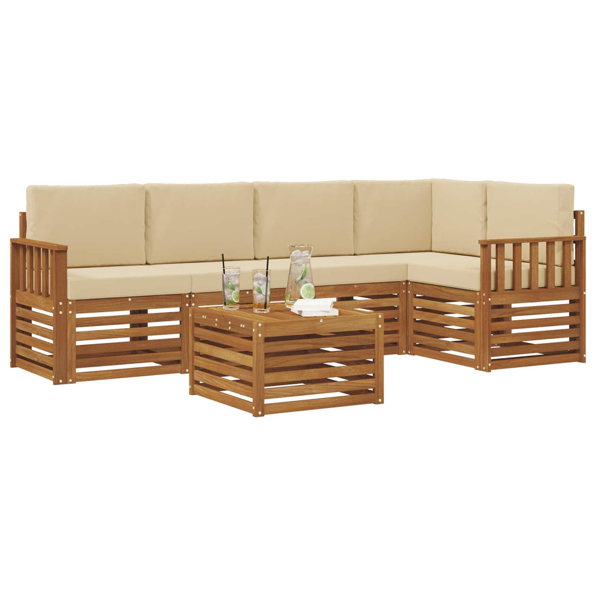 Outdoor-Sofagarnitur 6 stk. Natur und Beige Polyester