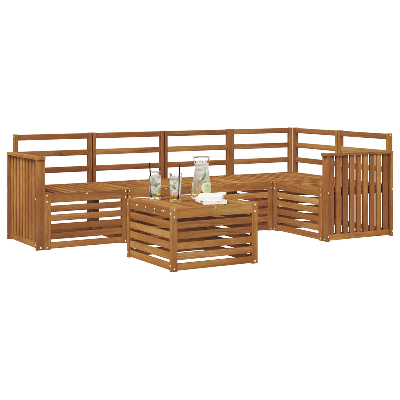 Ecksofa Set 6 pcs Natur Massivholz Akazie