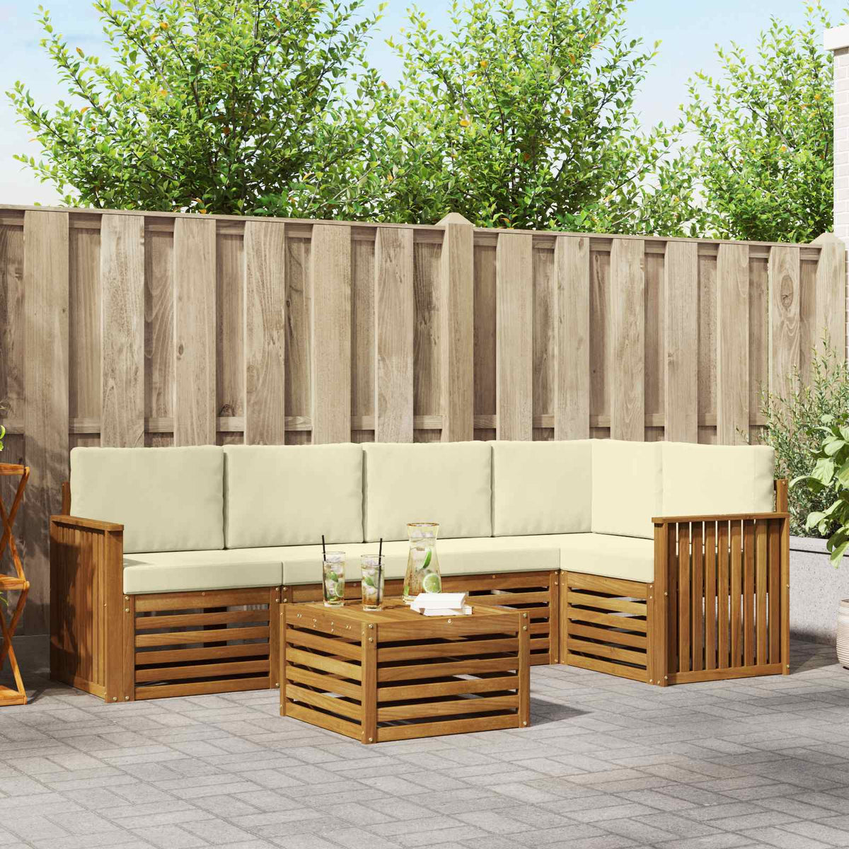 Outdoor-Sofagarnitur 6 stk. Natur und Creme Polyester
