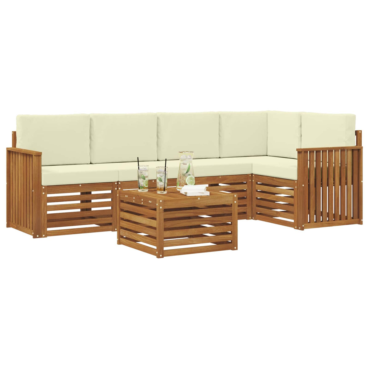 Outdoor-Sofagarnitur 6 stk. Natur und Creme Polyester
